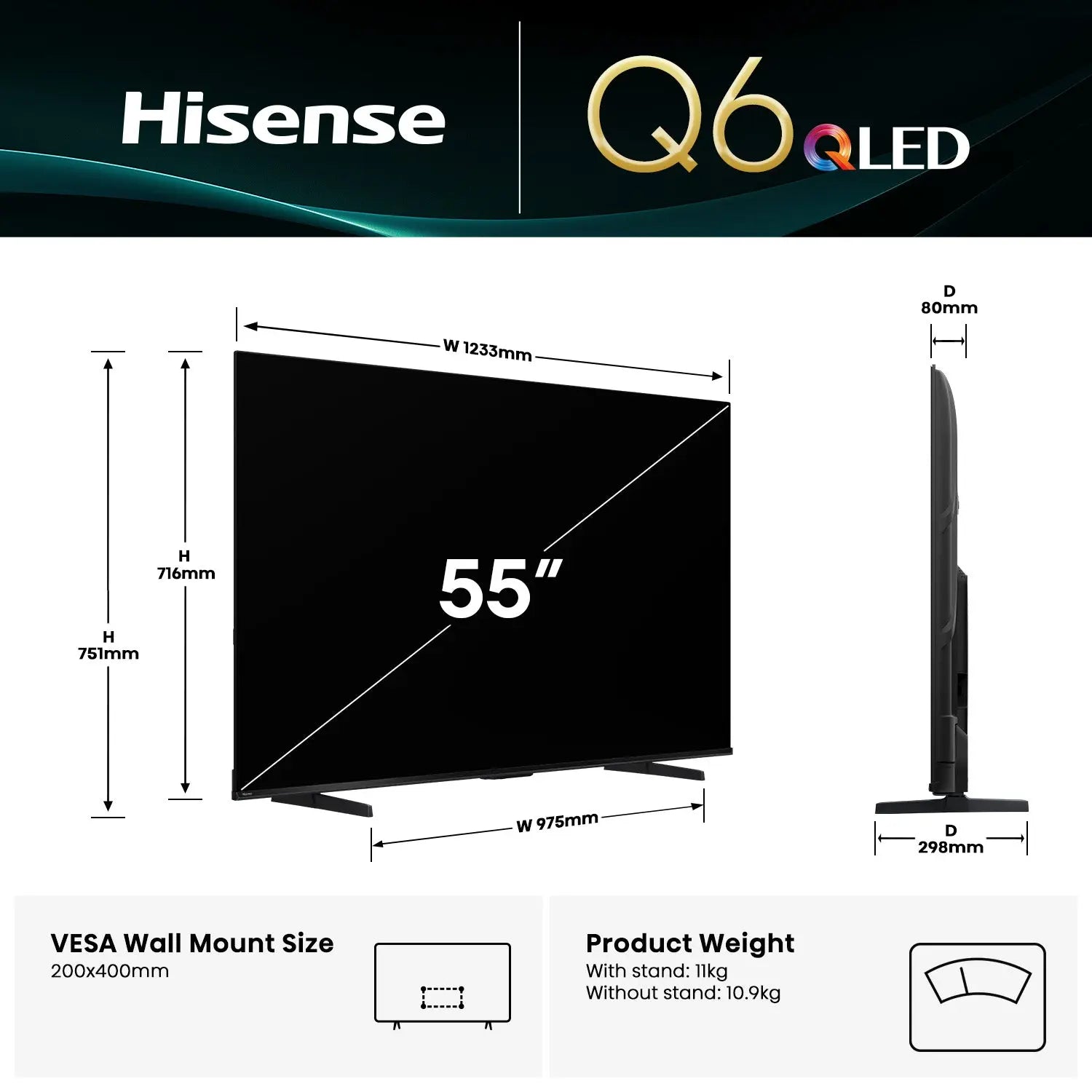 Hisense 55-Inch Q6QAU 4K QLED Smart TV – Refurbished | SYDNEY