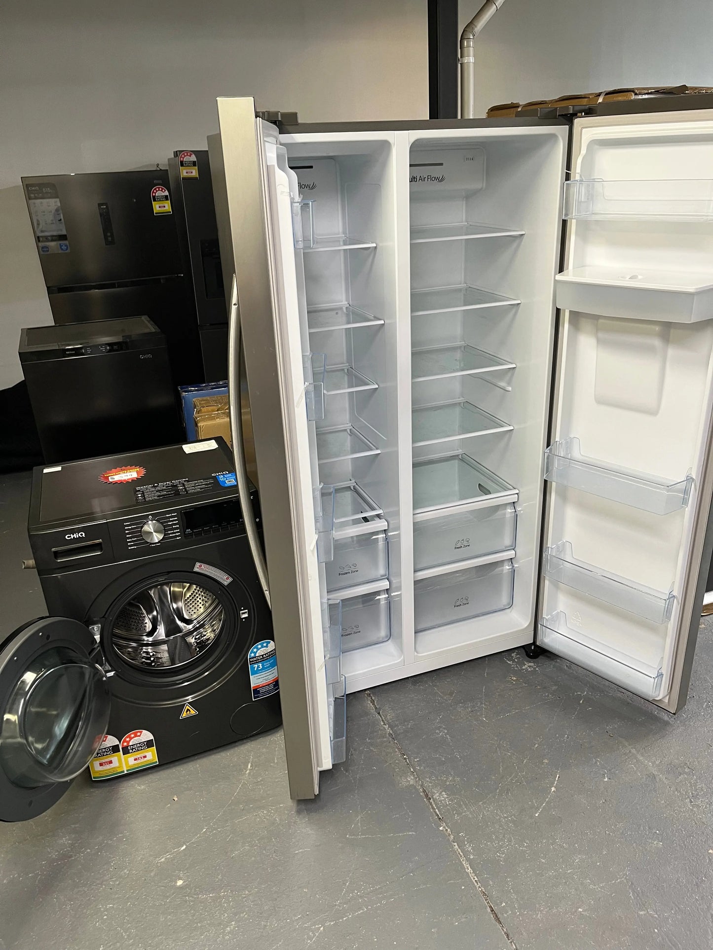 Hisense 578 ltr side by side door fridge freezer and Chiq 8.5 kg front loader washing machine | ALEXANDRIA