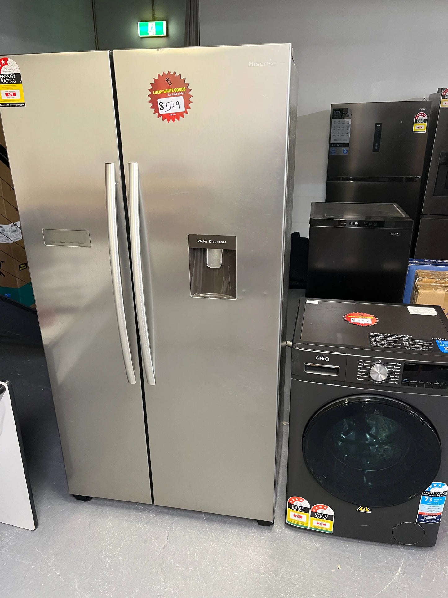 Hisense 578 ltr side by side door fridge freezer and chiq 8.5 kg front loader machine | ALEXANDRIA