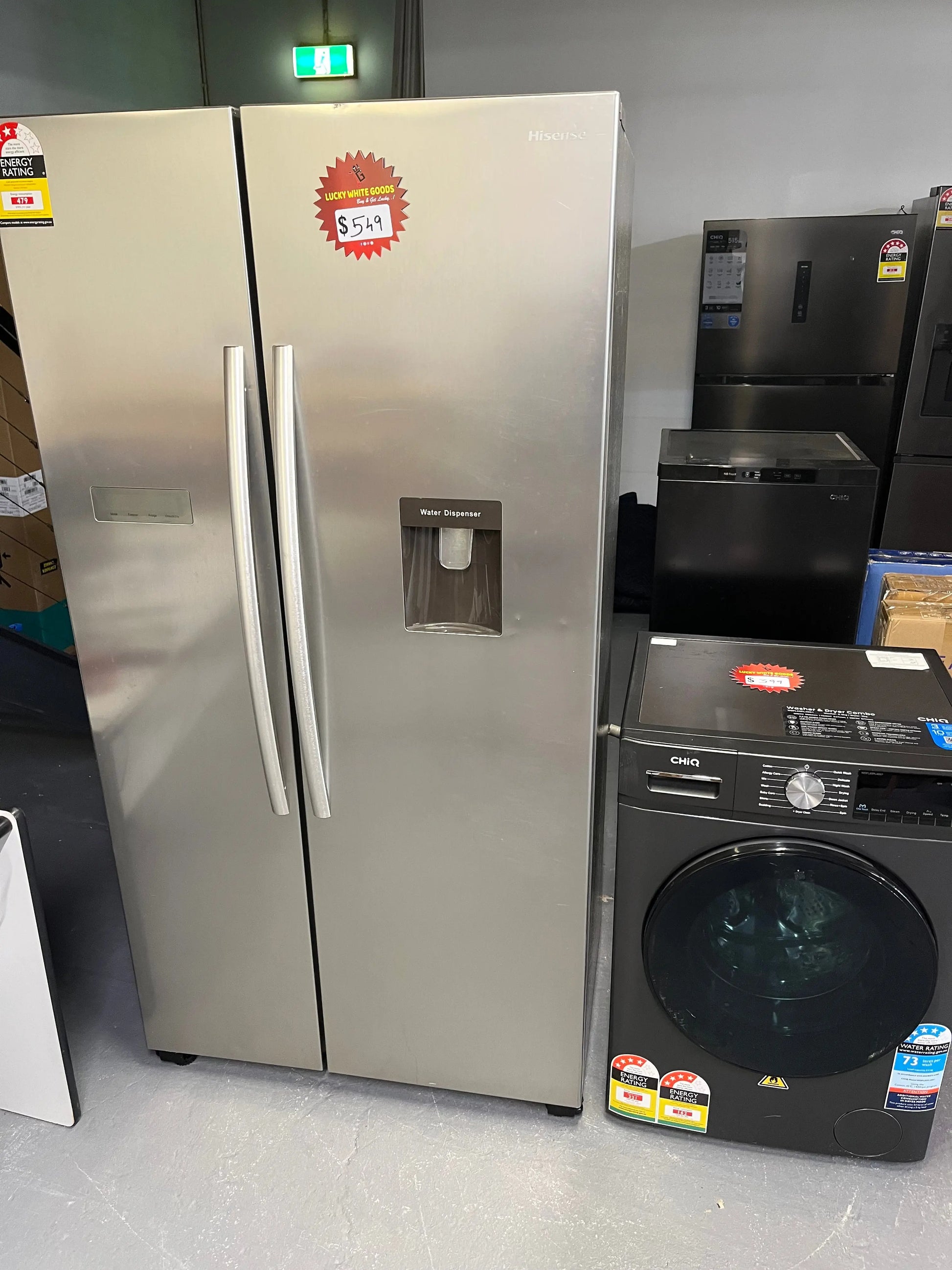 Hisense 578 ltr side by side door fridge freezer and chiq 8.5 kg front loader machine | ALEXANDRIA