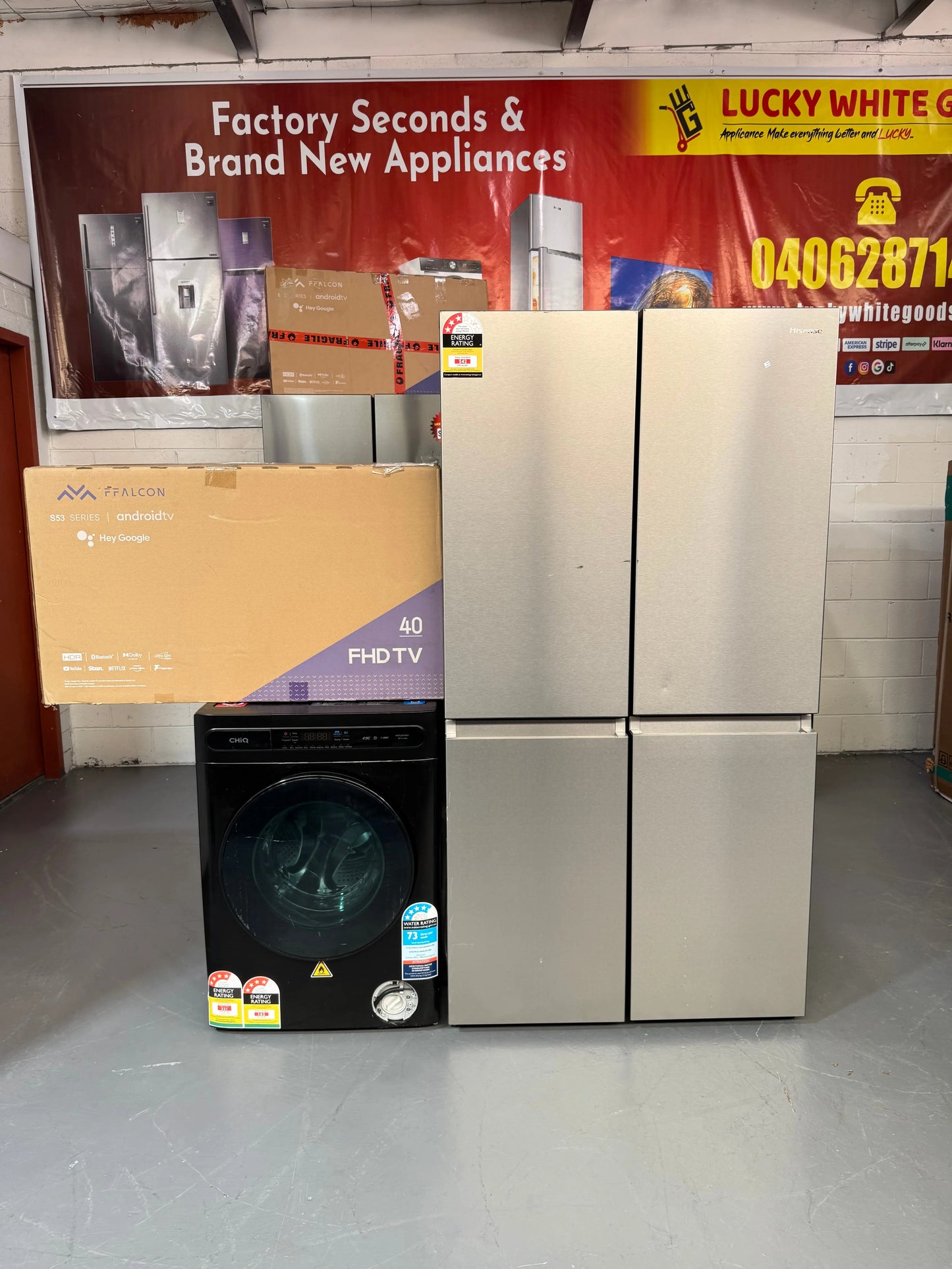 Hisense 610L Fridge + CHiQ 8.5kg Washer + FFALCON 40” TV | SYDNEY