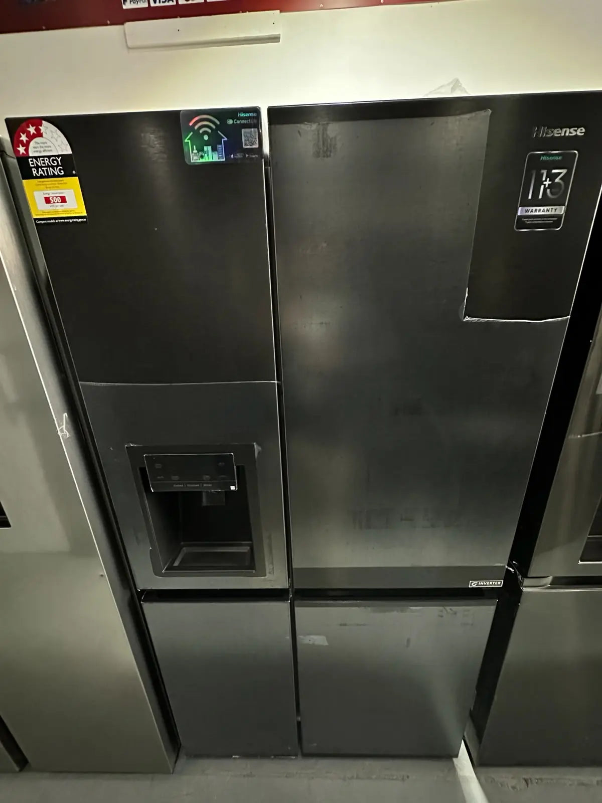 Hisense 632L Side by Side Fridge Freezer with Non-Plumbed Ice & Water Dispenser (Factory Seconds)
