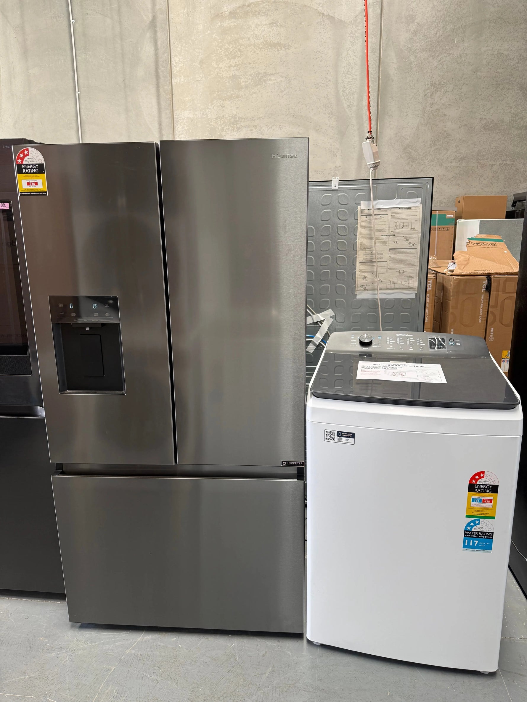 Hisense 634L French Door Fridge HRFD634BW + Westinghouse 8kg Top Load Washing Machine WWT8084J7WA – Factory Seconds | MELBOURNE