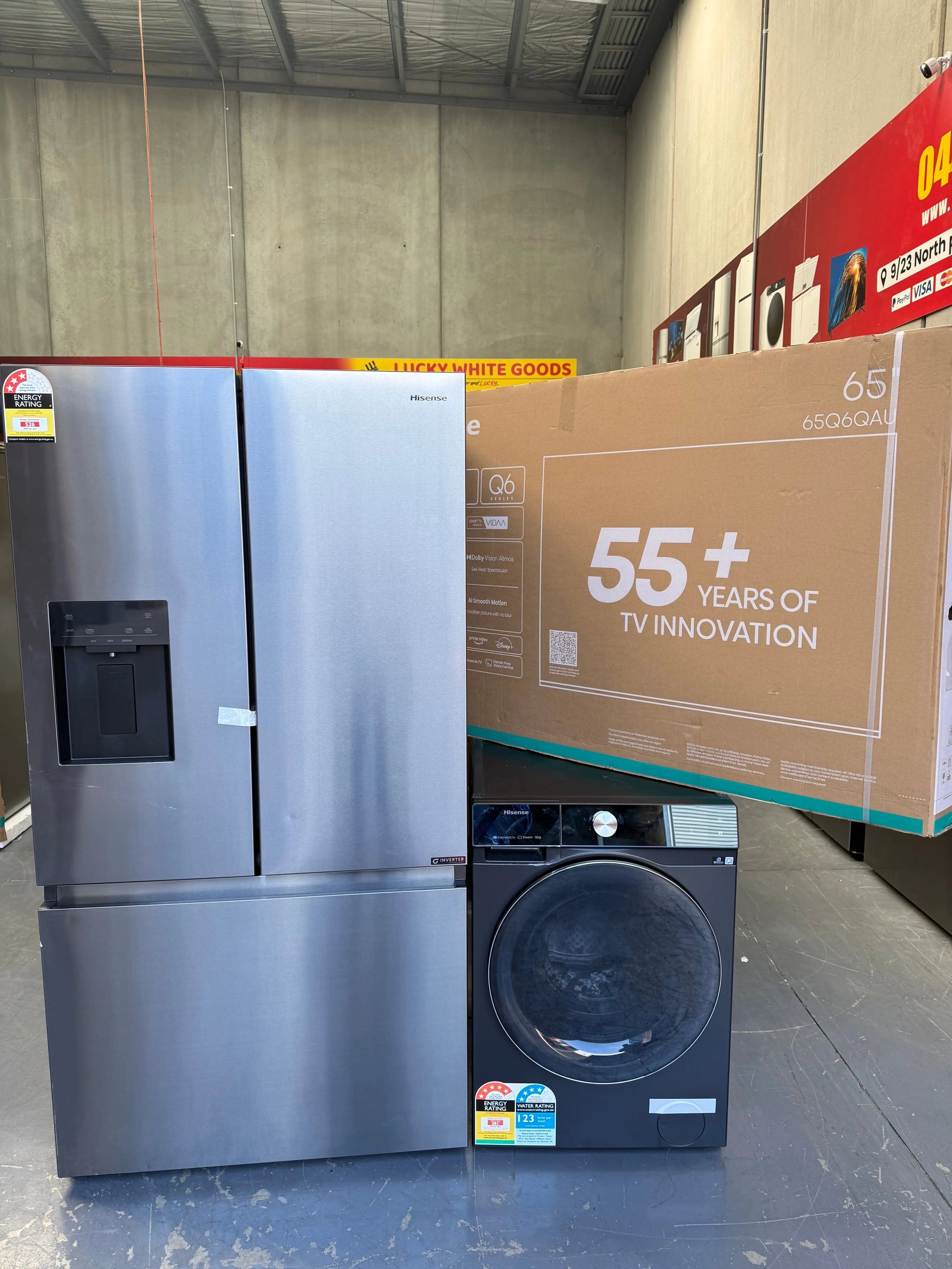 Hisense 634L French Door Fridge + 12kg Front Load Washer + 65” QLED TV Combo | MELBOURNE