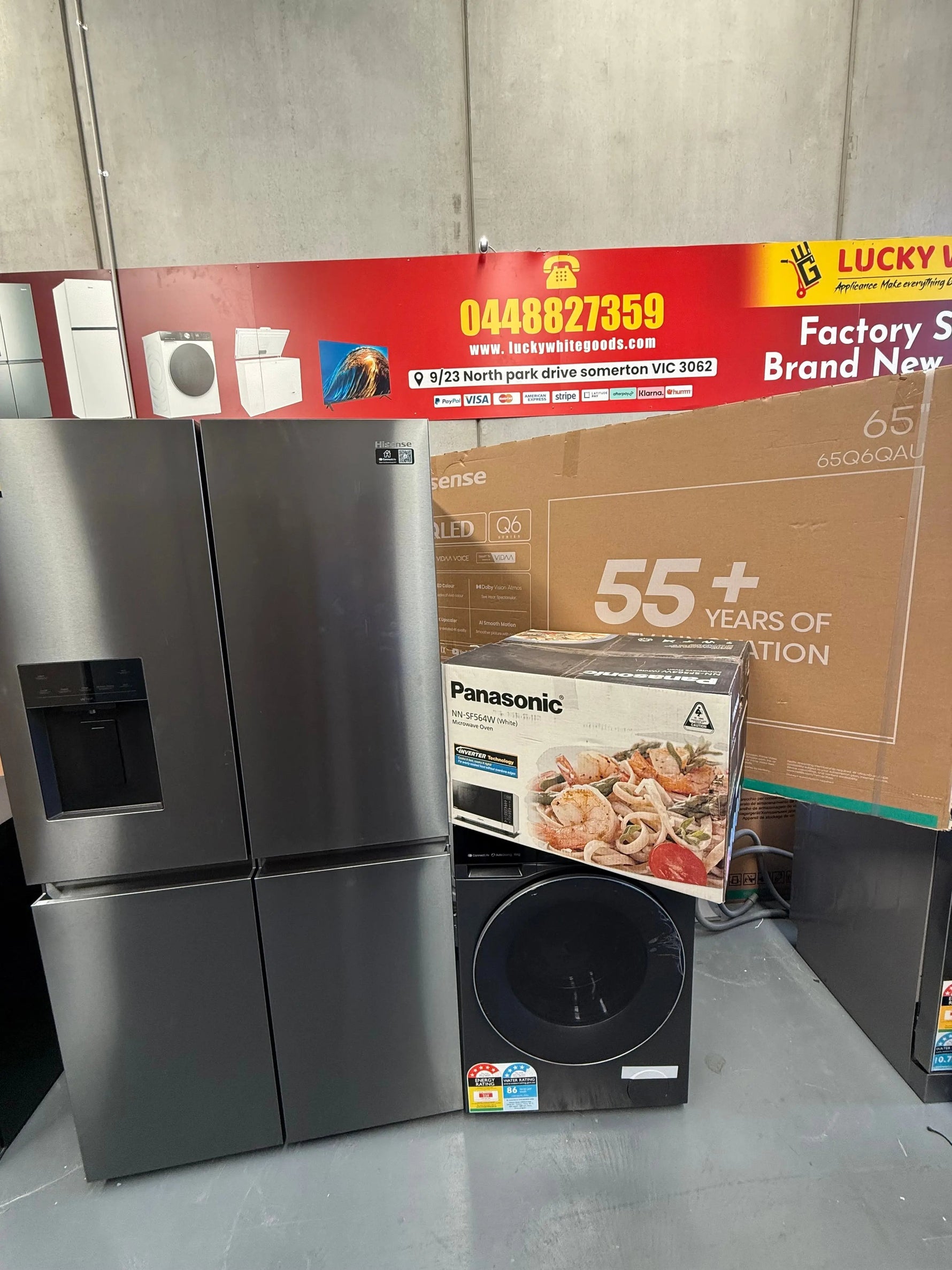 Hisense 640 ltr French Door Fridge + 10kg Washer + 65” QLED TV + Microwave Combo | MELBOURNE