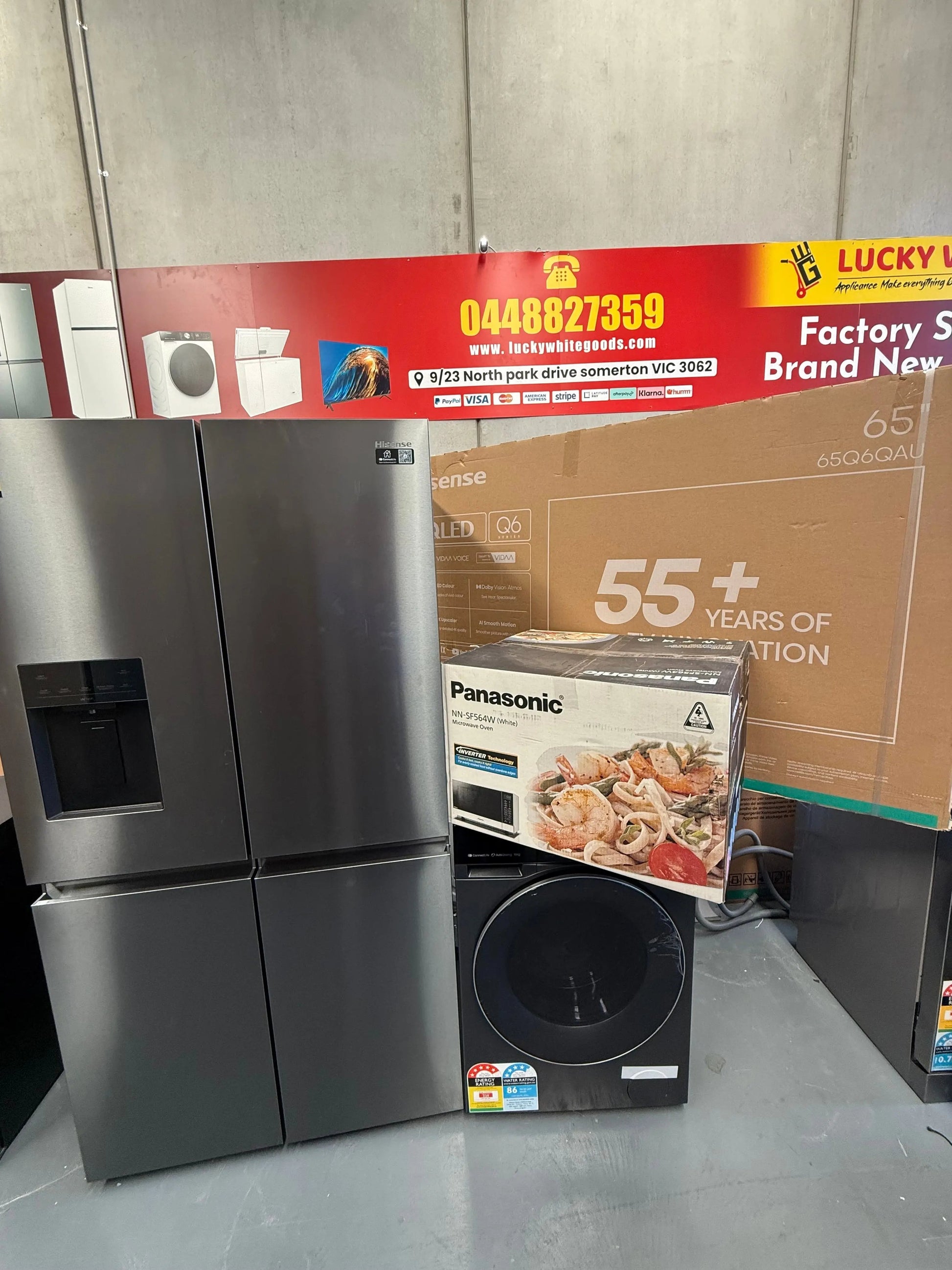 Hisense 640 ltr French Door Fridge + 10kg Washer + 65” QLED TV + Microwave Combo | MELBOURNE