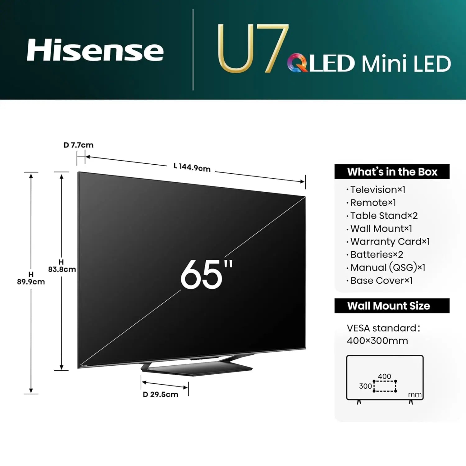 Hisense 65-Inch U7NAU 4K QLED Smart TV – Refurbished | SYDNEY