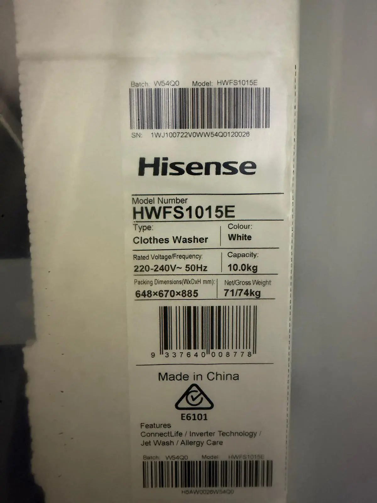 Hisense Front Load Clothes Washer HWFS1015E 10kg – Carton Damage | BRISBANE
