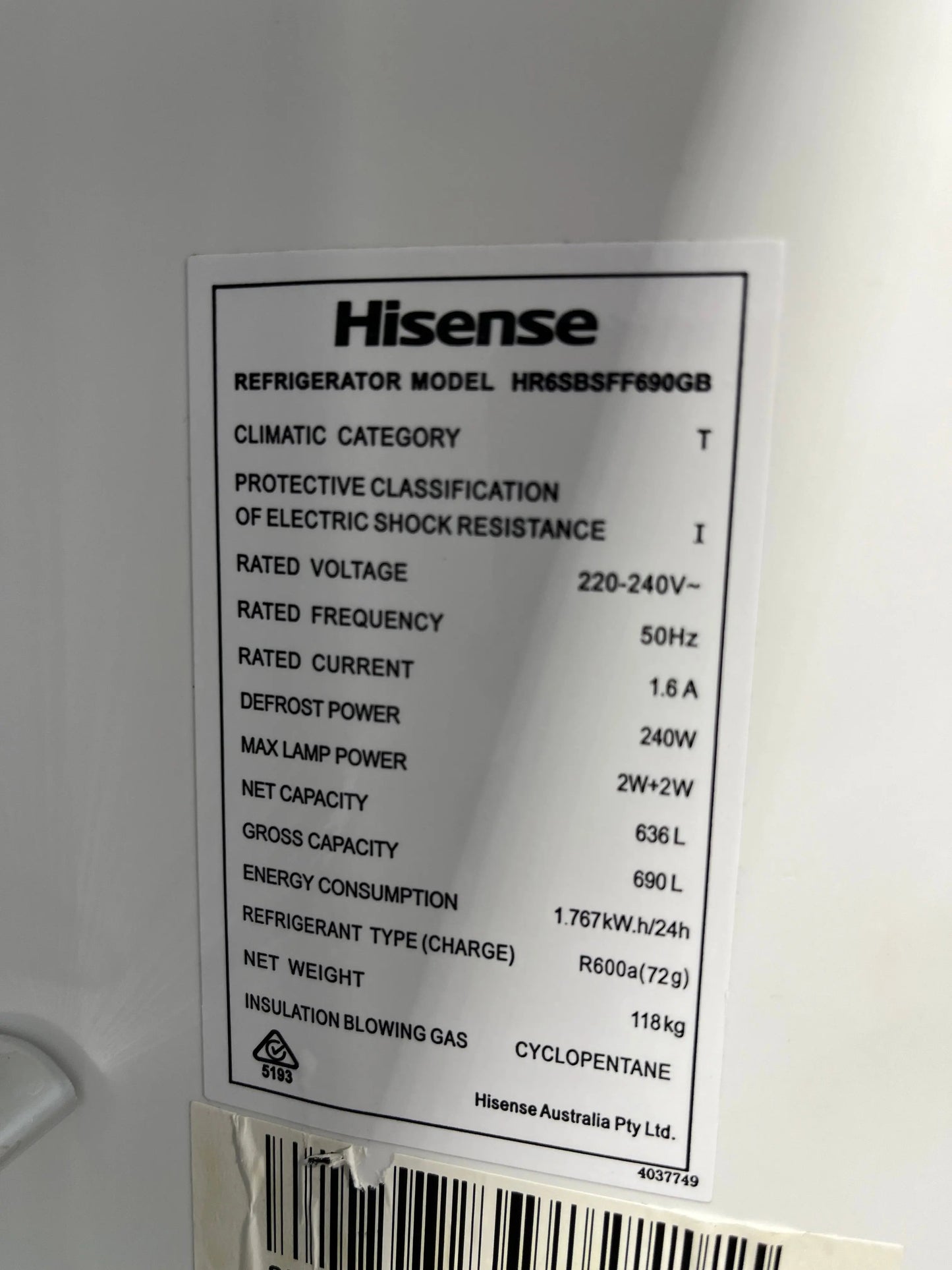 Hisense HR6SBSFF690GW 690L Side by Side Fridge | ALEXANDRIA