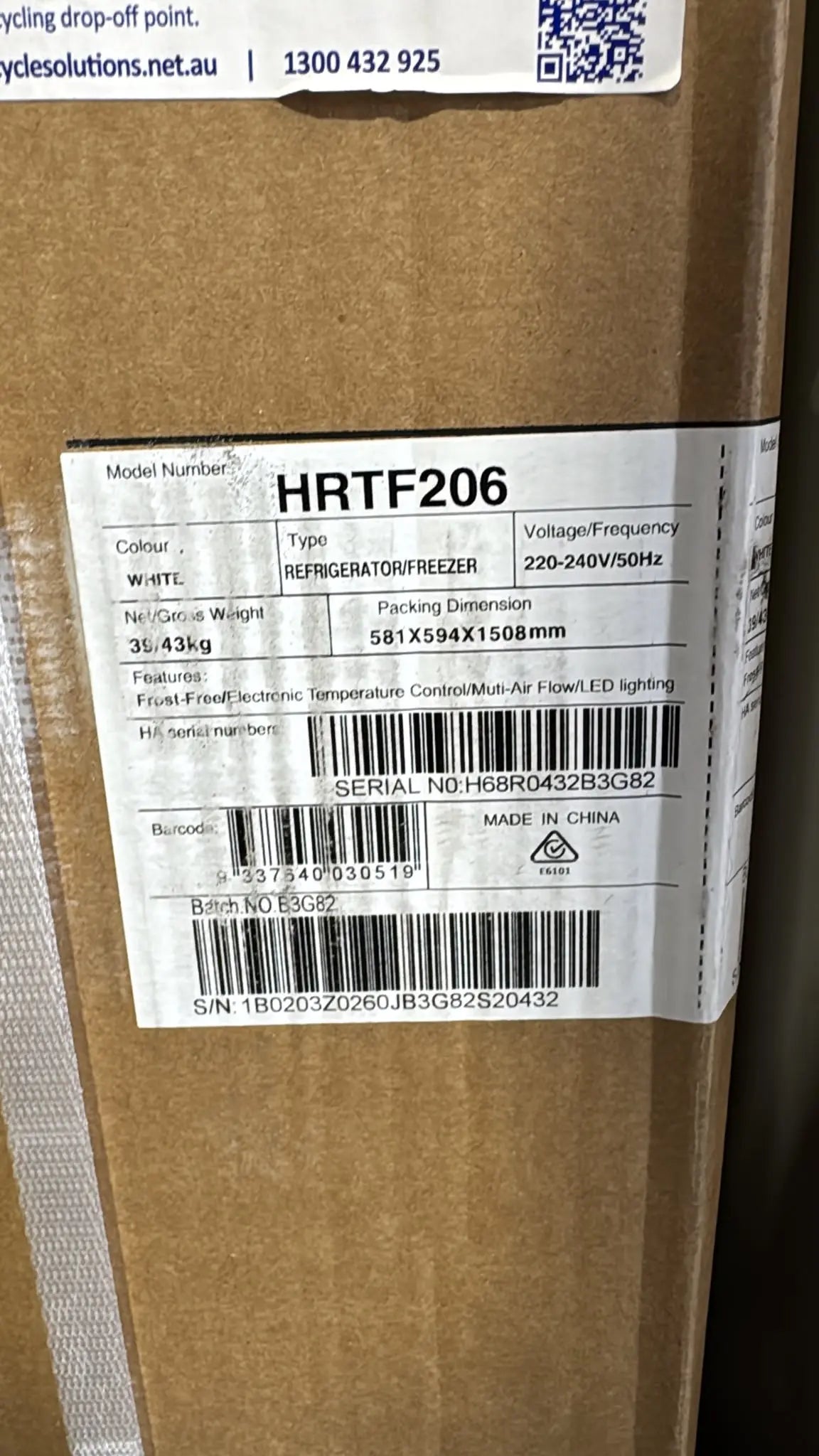 Hisense HRTF206 206L Top Mount Fridge Freezer – Factory Second | PERTH
