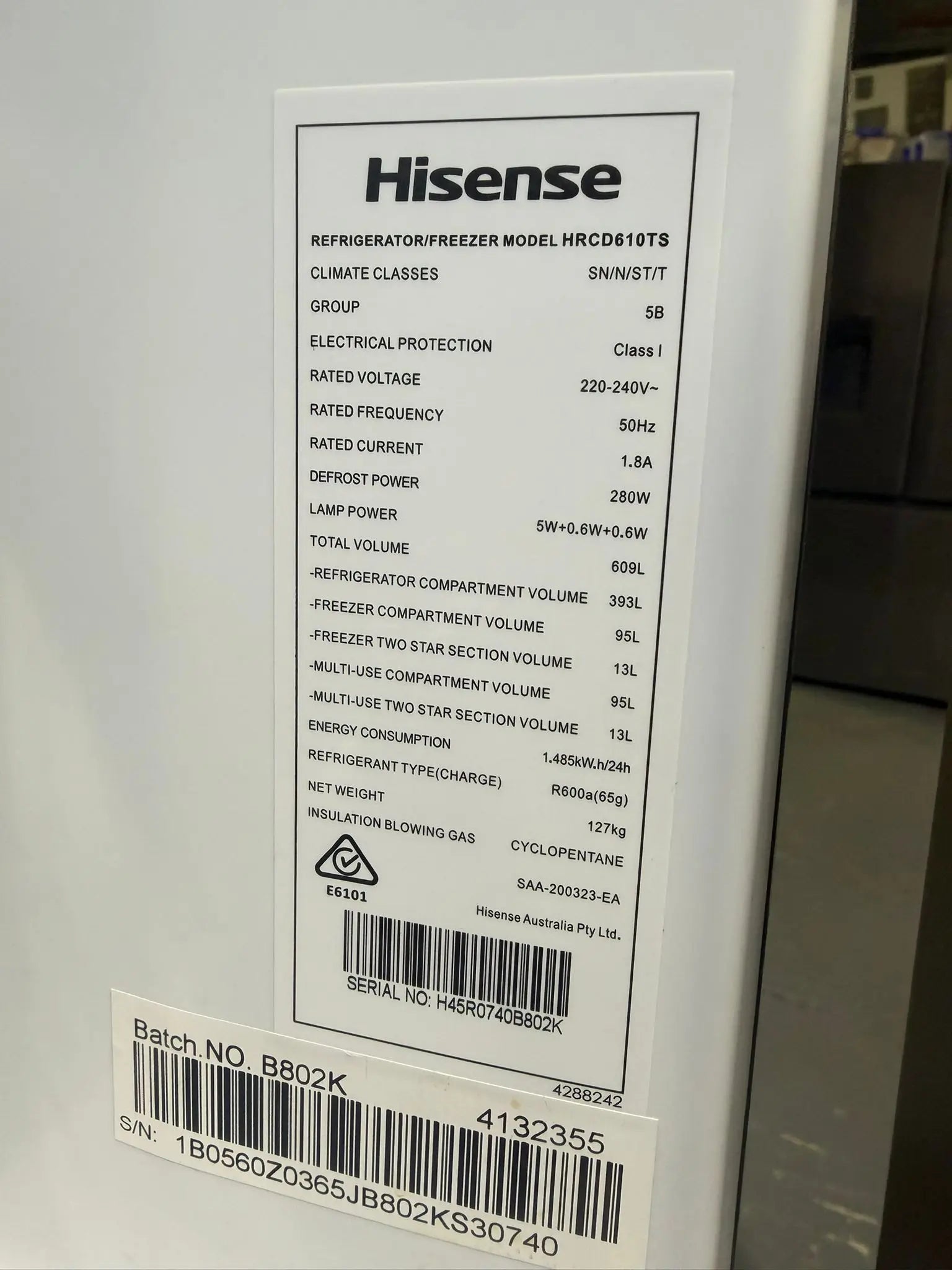Hisense Refrigerator/Freezer – HRCD610TS – Refurbished – Large Capacity & Energy Efficient | BRISBANE