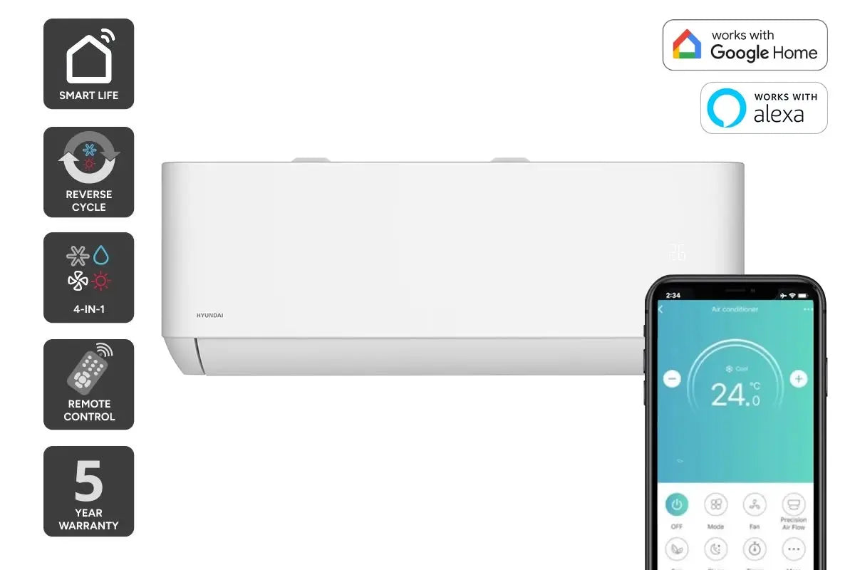 Hyundai 2.6kW Inverter Smart Split System Air Conditioner Reverse Cycle – Factory Second | MELBOURNE
