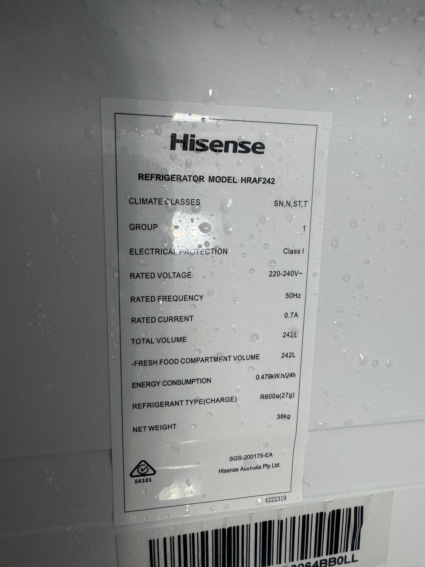 Refurbished Hisense refrigerator 242 litres | SYDNEY