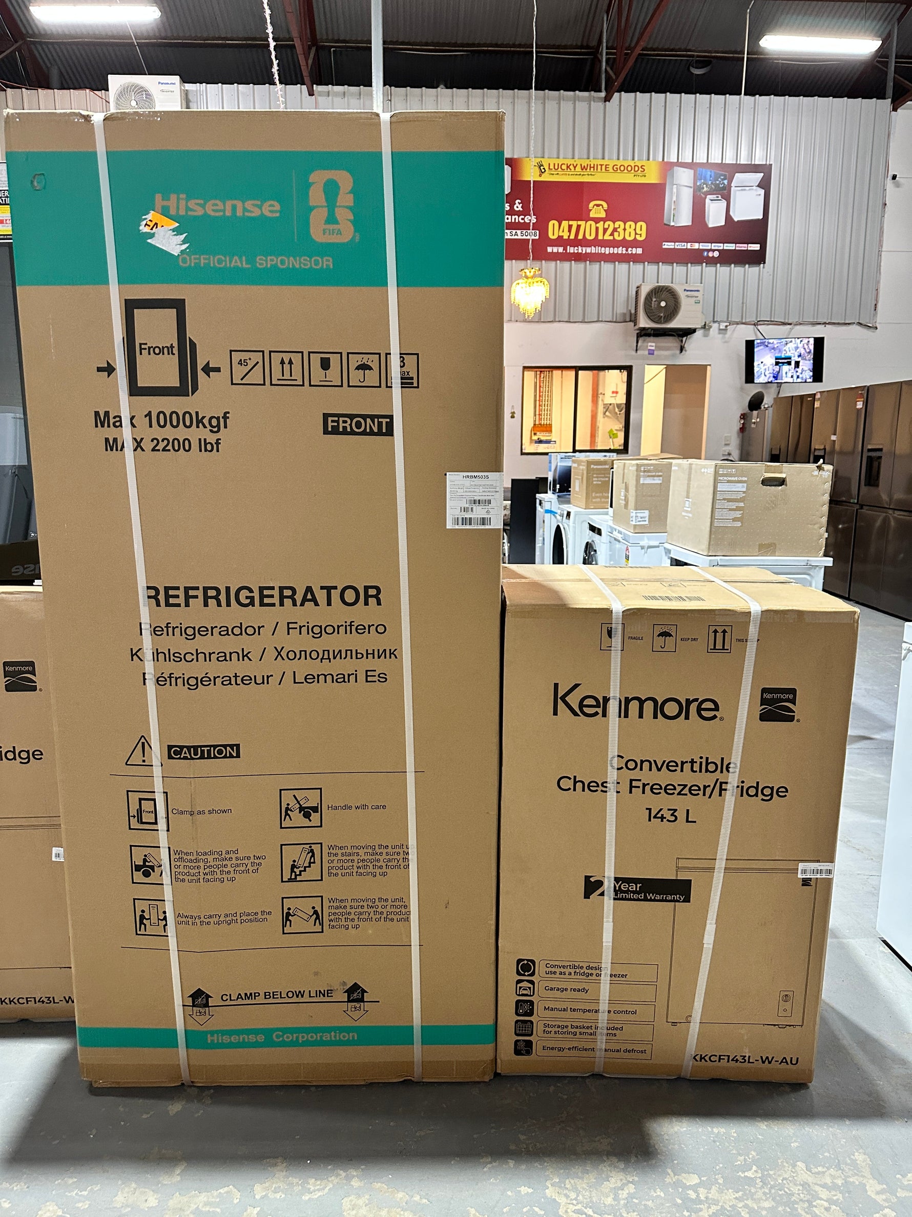 Hisense 503L Bottom Mount Fridge Freezer + Kenmore 143L Hybrid Chest Freezer – Carton Damage / Brand New | ADELAIDE