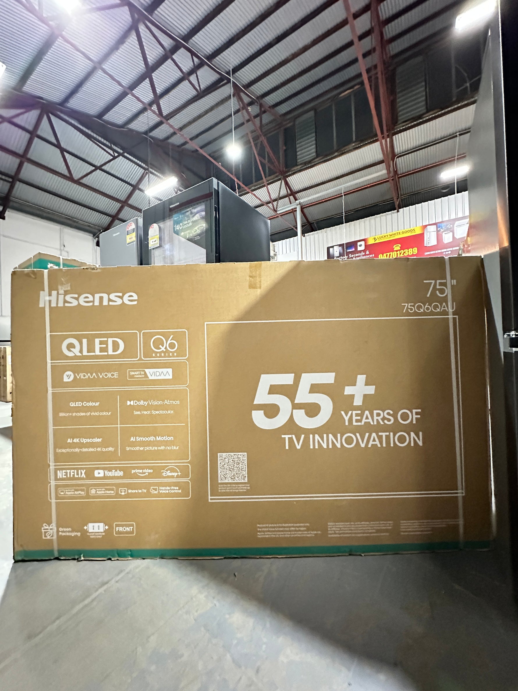 Westinghouse 609L Quad Door Fridge Freezer with Plumbed Ice & Water + Hisense 75” Q6QAU QLED Smart TV – Factory Seconds / Factory Refurbished | ADELAIDE