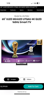 Hisense 65″ U7QAU 4K UHD Smart TV – Refurbished | 65U7QAU