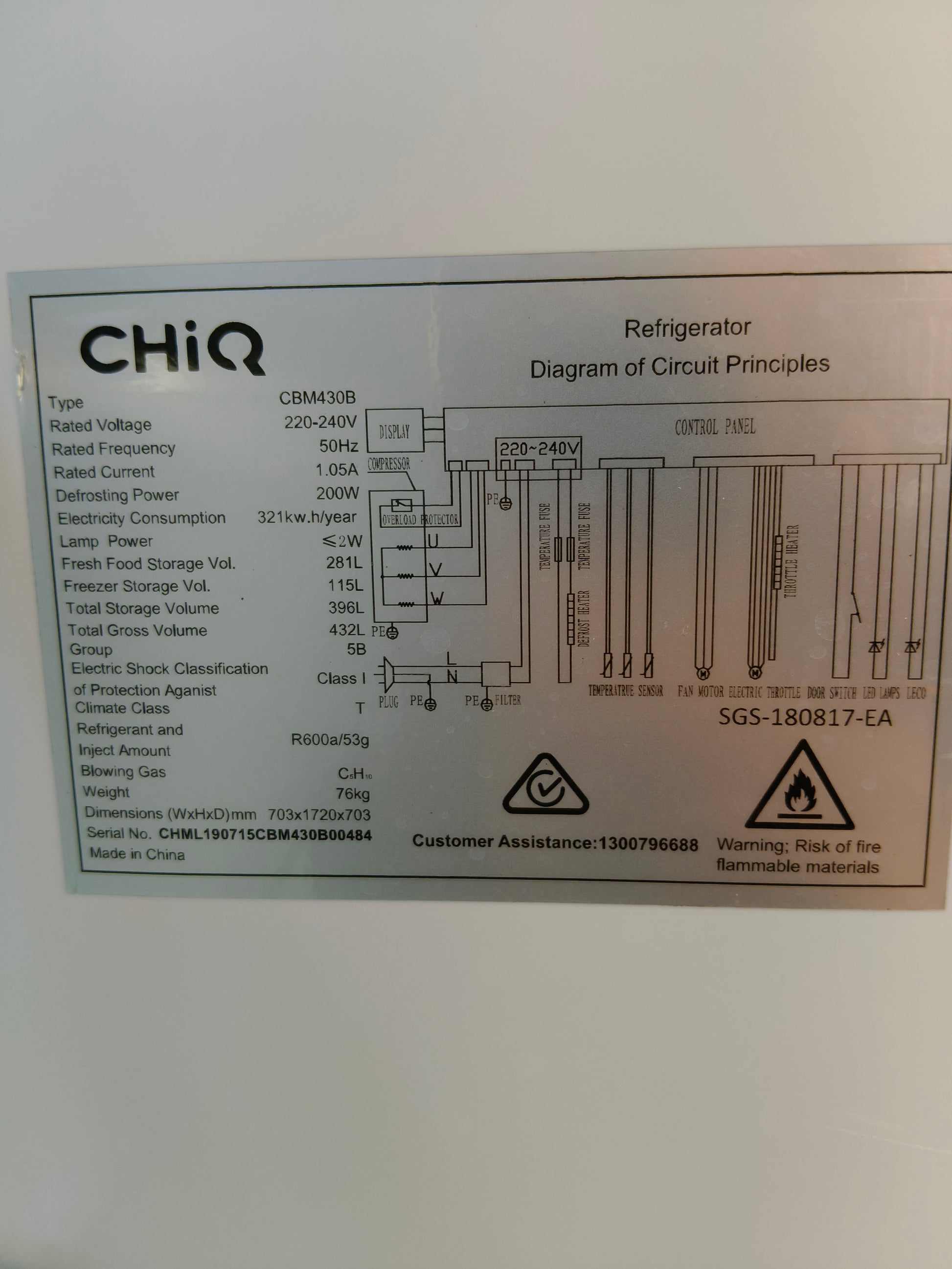 Refurbished chiq fridge freezer 432 L | SYDNEY