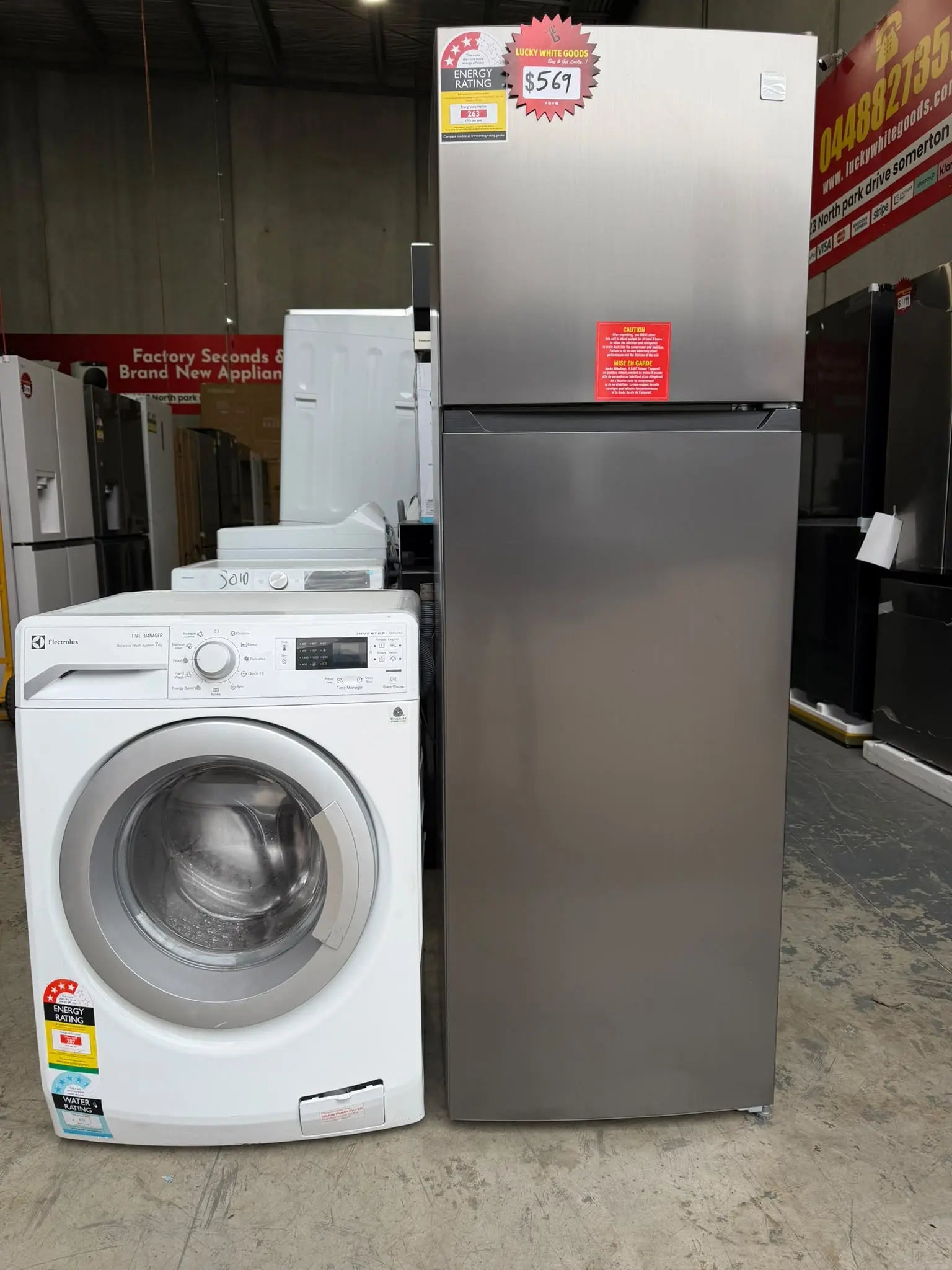 Kenmore 247L Fridge Freezer + Electrolux 7.5kg Washer Combo