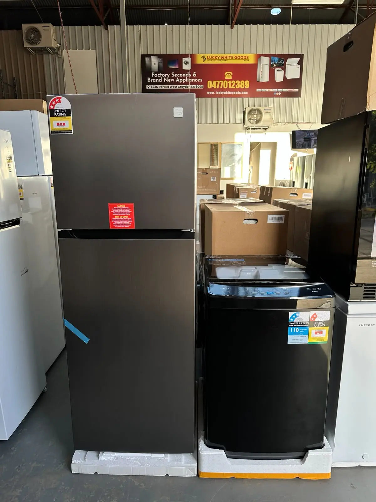 Kenmore 334L Top Mount Fridge Freezer + CHiQ 8kg Top Load Washing Machine – Brand New Warranty Package