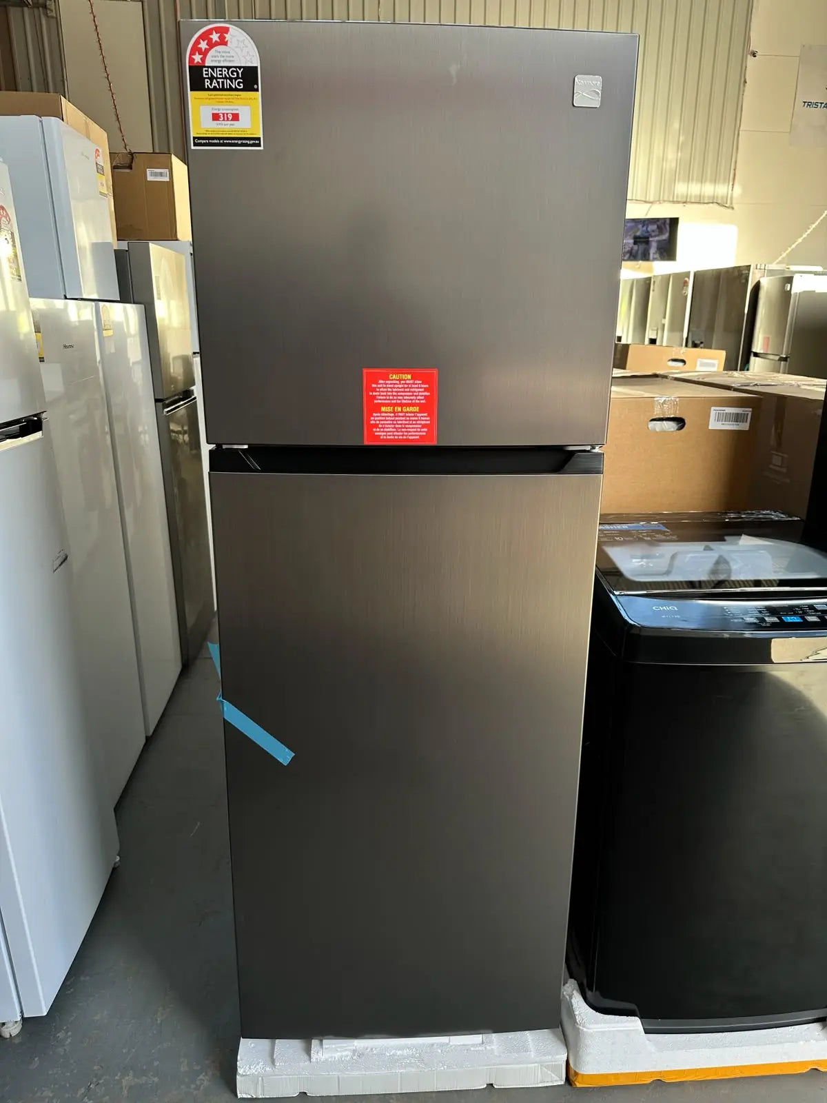 Kenmore 334L Top Mount Fridge Freezer + CHiQ 8kg Top Load Washing Machine – Brand New Warranty Package