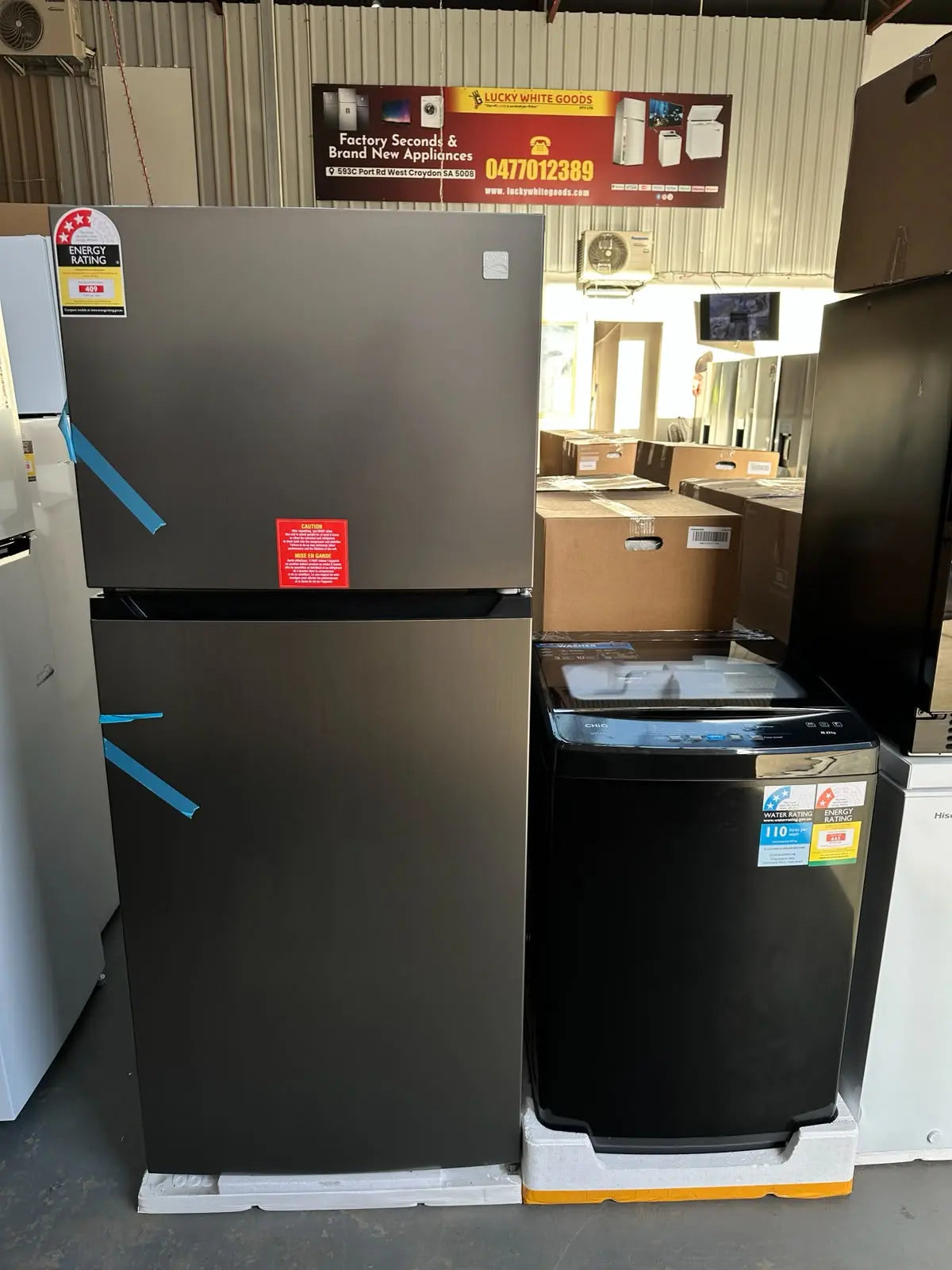 Kenmore 498L Top Mount Fridge Freezer + CHiQ 8kg Top Load Washing Machine – Brand New Warranty Package