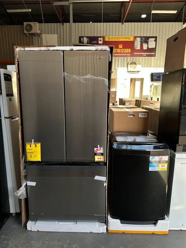 Kenmore 508L French Door Fridge Freezer + CHiQ 8kg Top Load Washing Machine – Brand New Warranty Package