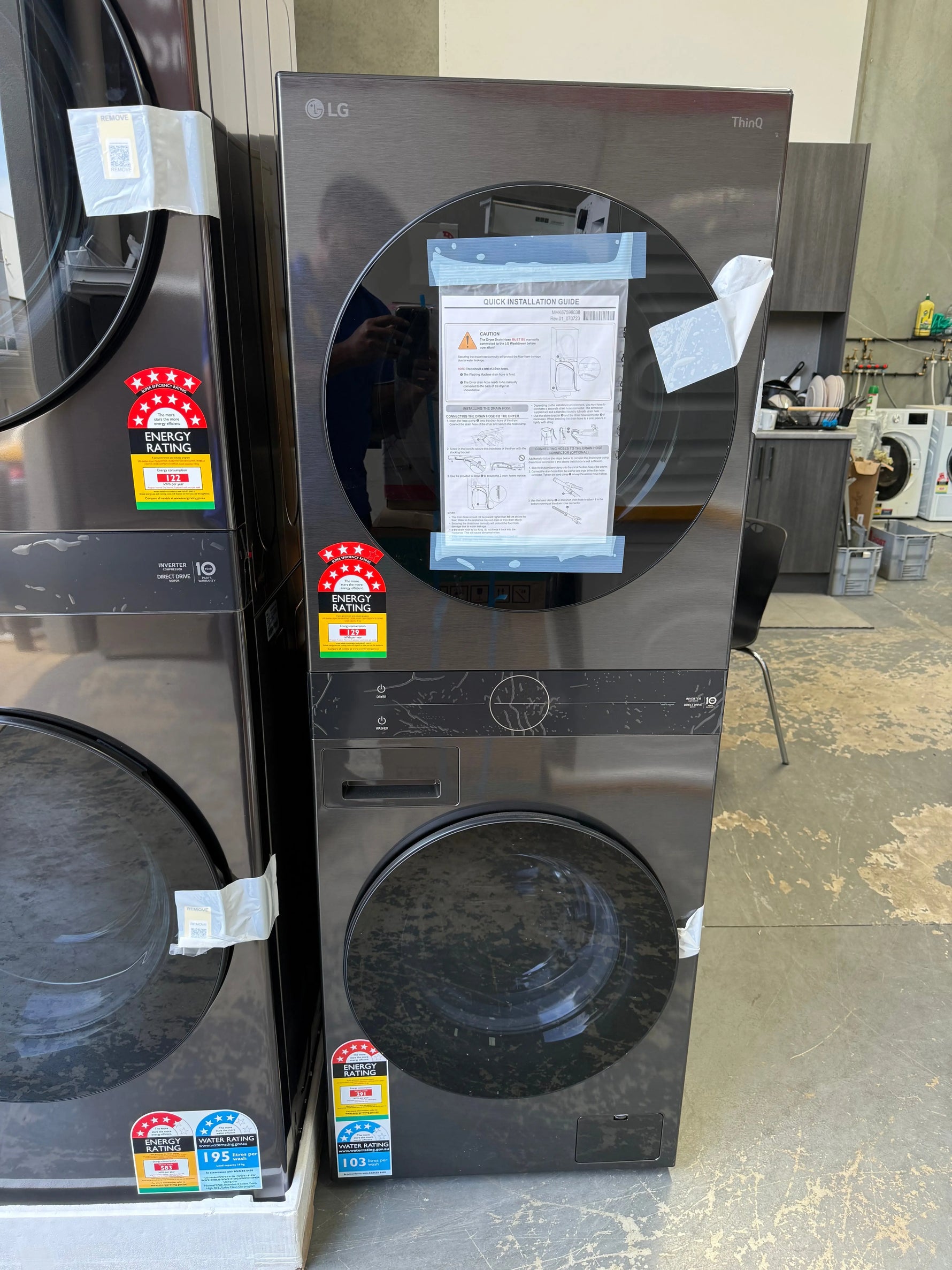 LG 12kg/9kg WashTower™ All‑In‑One Stacked Washer & Dryer – Factory Seconds | WWT‑1209B (Black Steel) | MELBOURNE