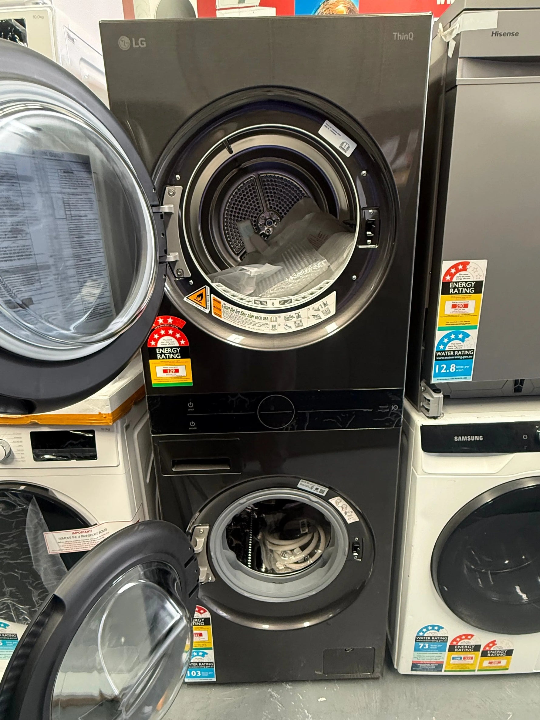 LG 12kg/9kg WashTower™ All‑In‑One Stacked Washer & Dryer – Factory Seconds | WWT‑1209B (Black Steel) | MELBOURNE