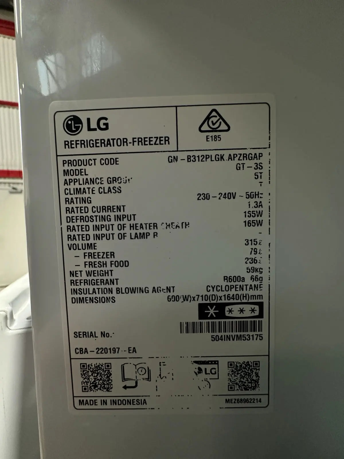LG 315L Top Mount Fridge Freezer (Refurbished)