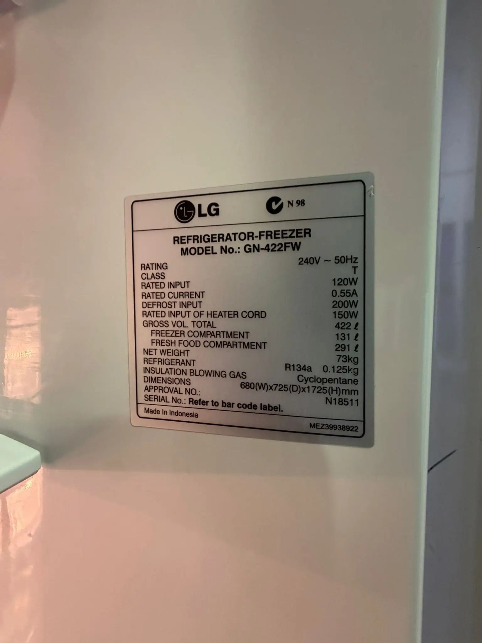 LG 422L Top Mount Fridge – Refurbished
