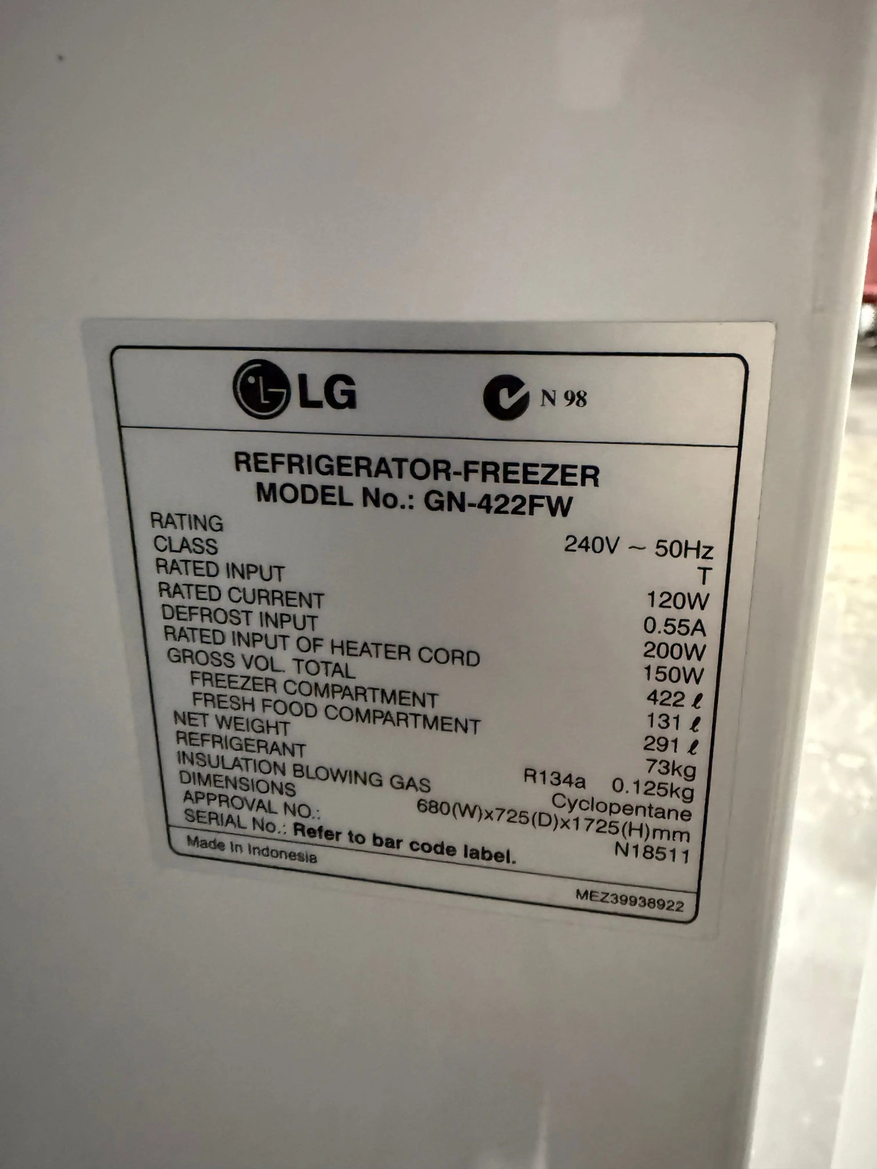 LG 422L Top Mount Fridge – Refurbished | GN422FW | MELBOURNE
