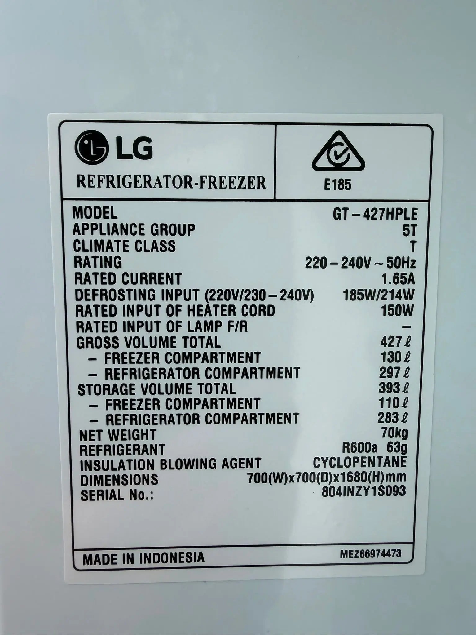 LG 427L Fridge Freezer – Refurbished