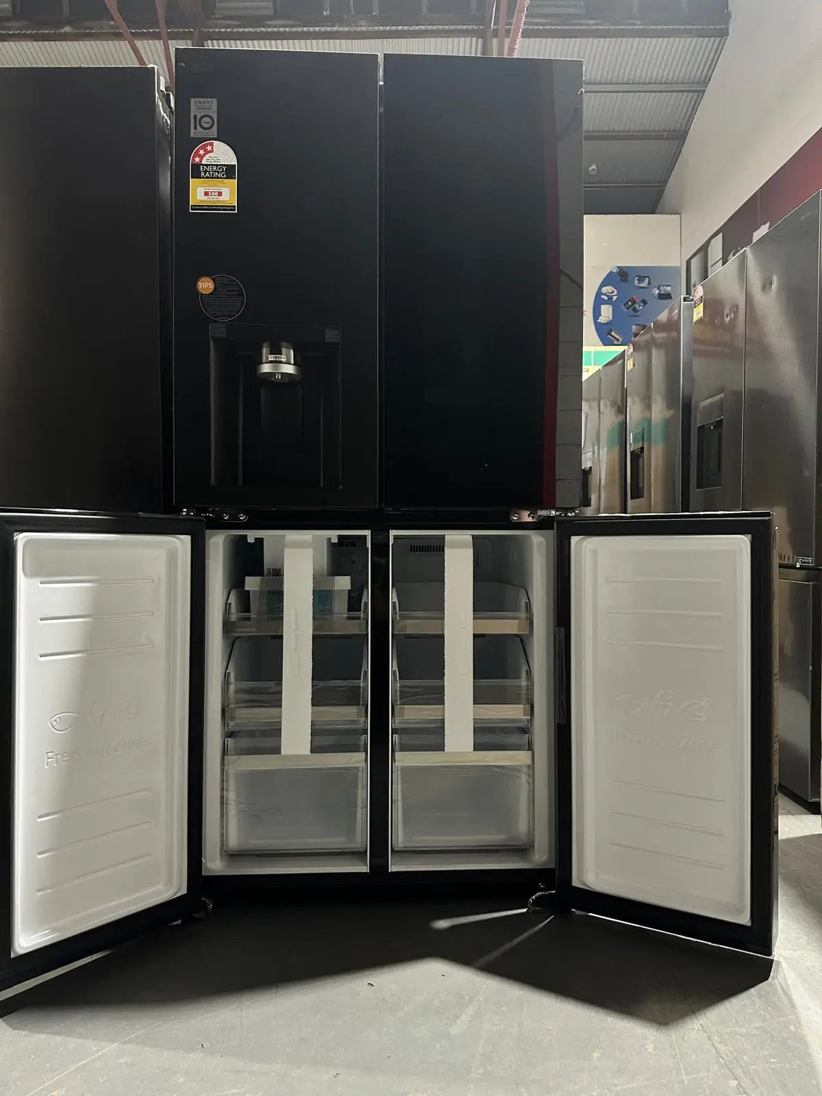 LG 508L InstaView Quad Door Fridge Freezer – Factory Seconds (Plumbed Ice & Water, Smart Inverter, Matte Black) | ADELAIDE