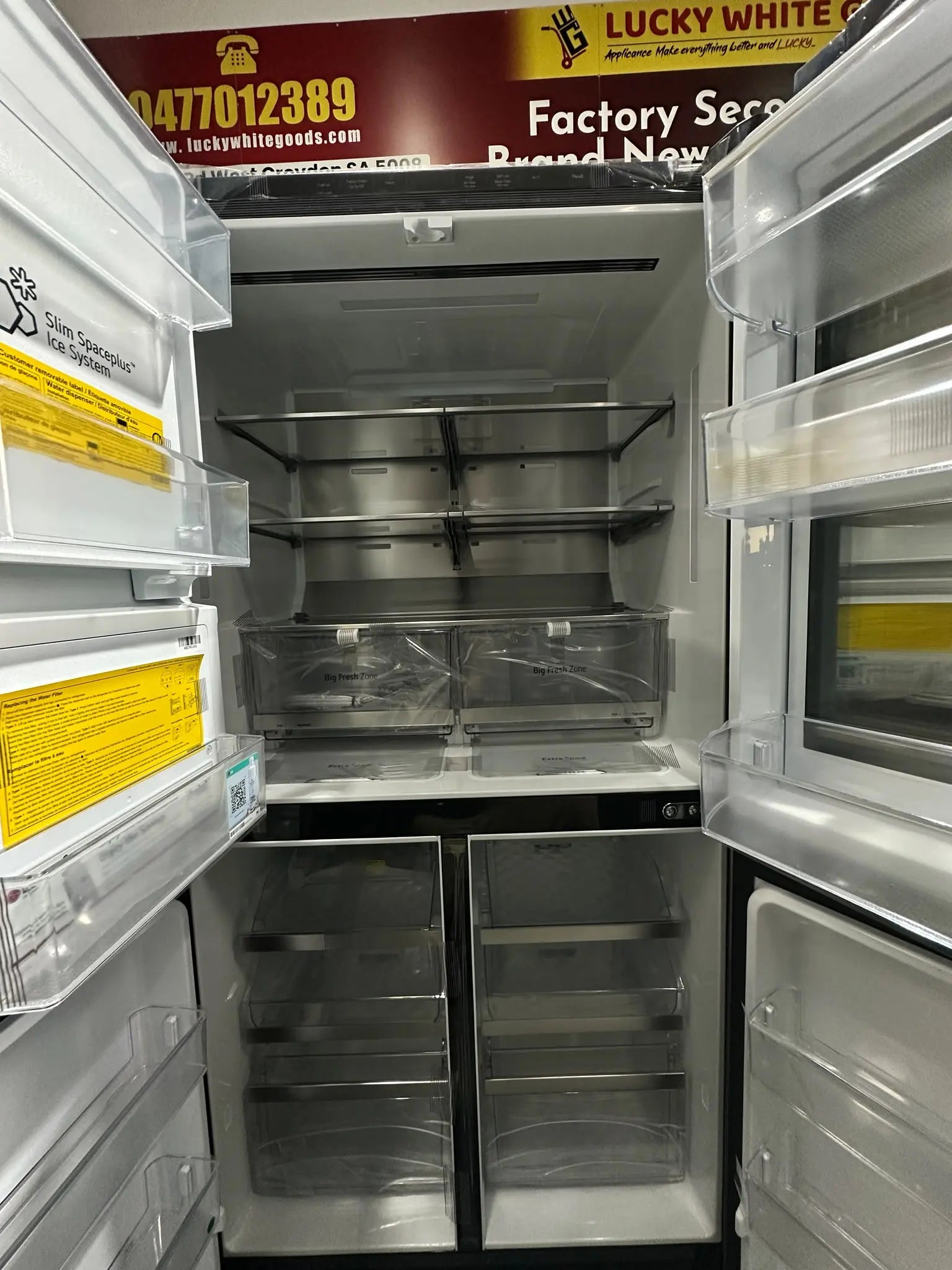 LG 642L InstaView Quad Door Fridge Freezer with Plumbed Ice & Water (Factory Seconds)