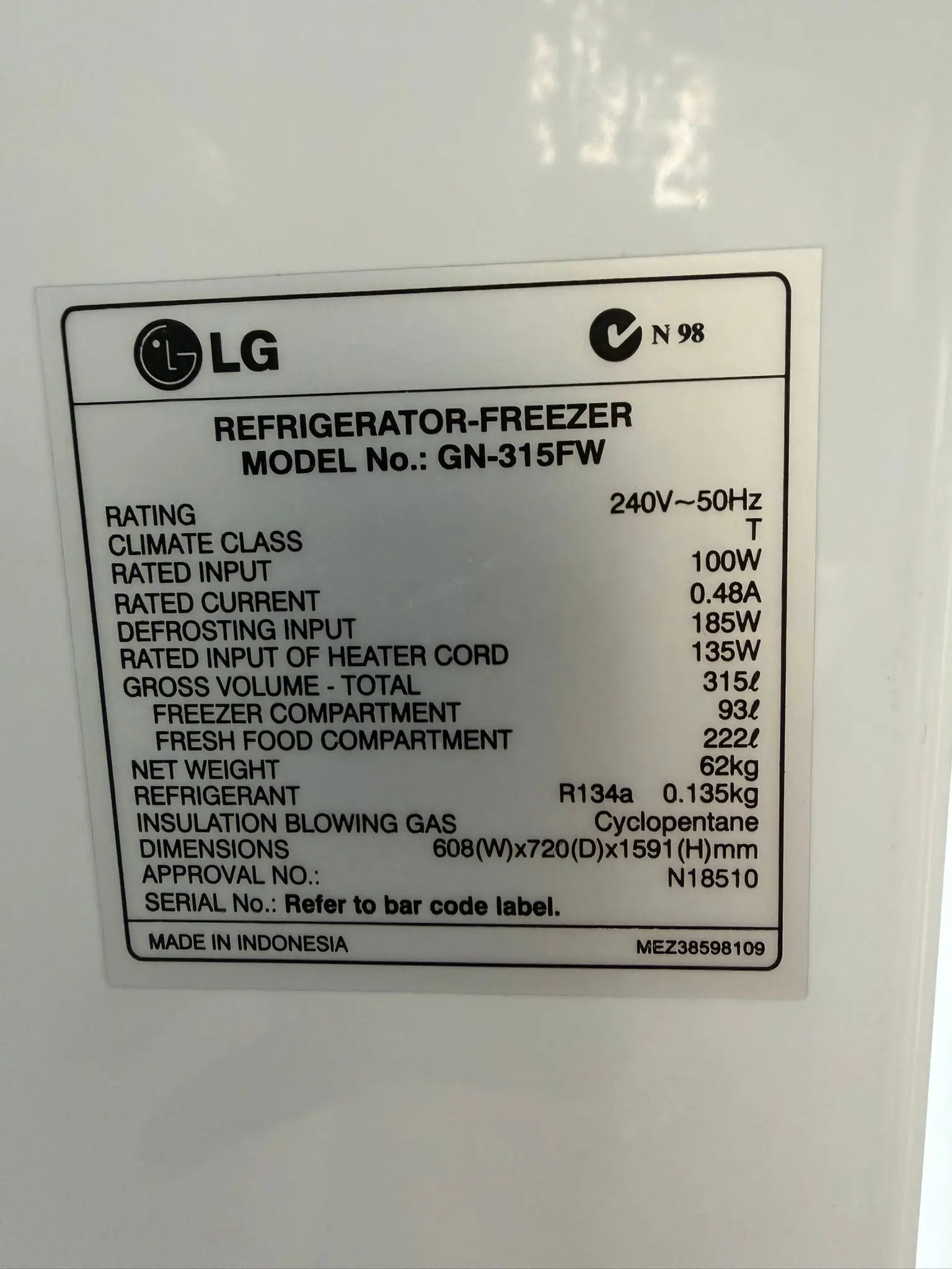 LG GN-315FW 315L Top Mount Fridge Freezer – Refurbished | BRISBANE