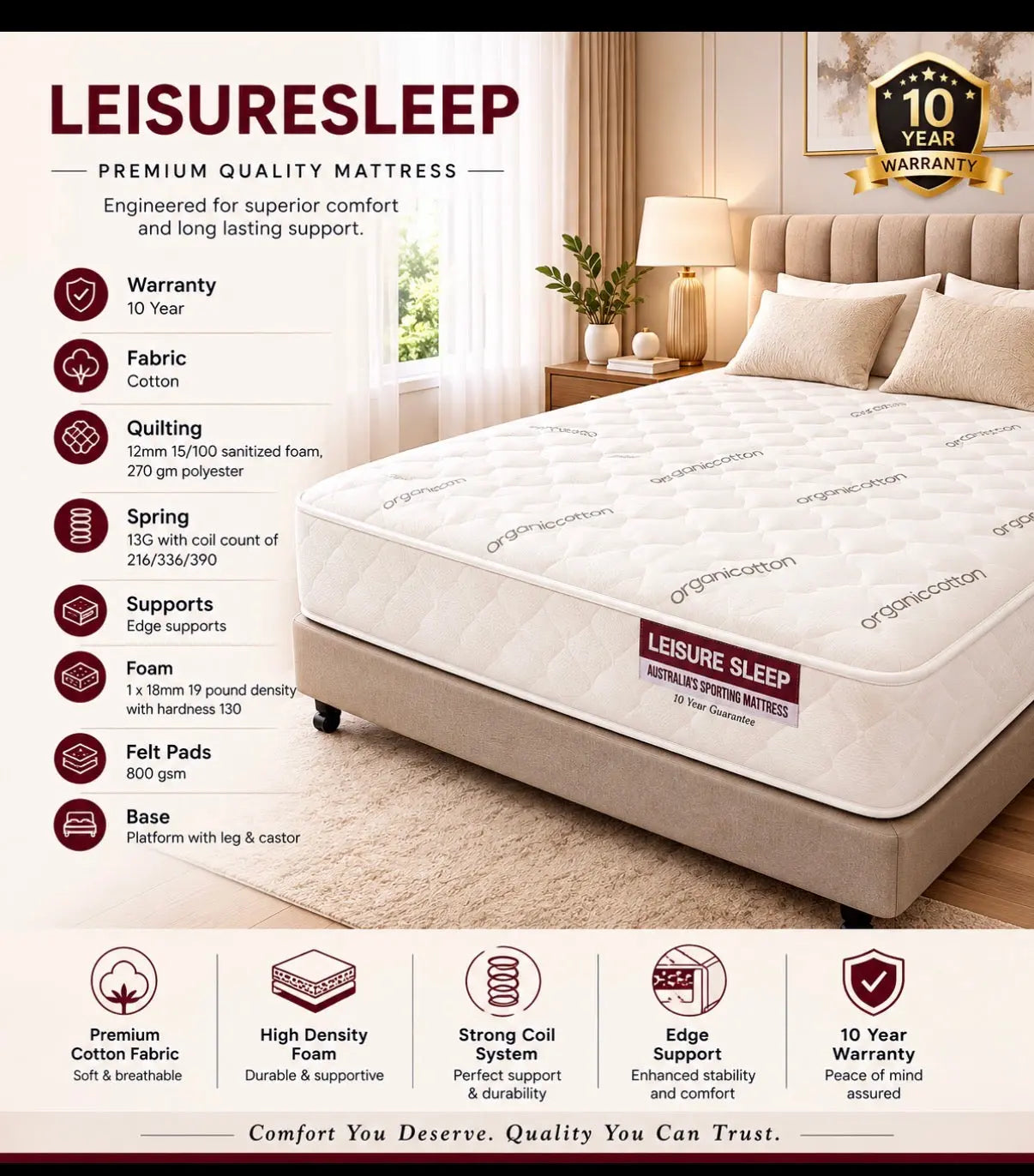 LeisureSleep Premium Queen Quality Mattress | MELBOURNE