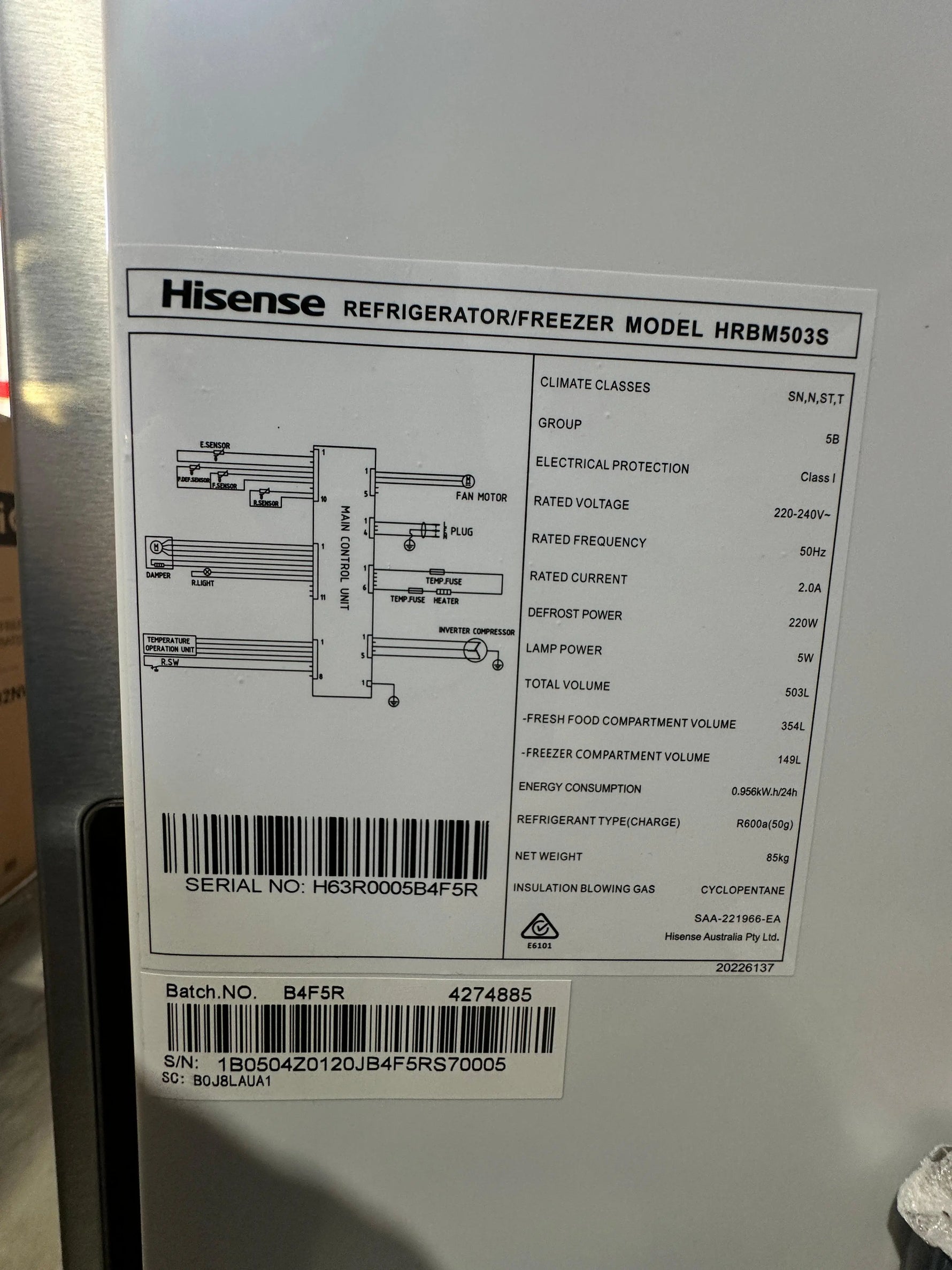 Near-New Hisense 503L Bottom Mount Fridge Freezer