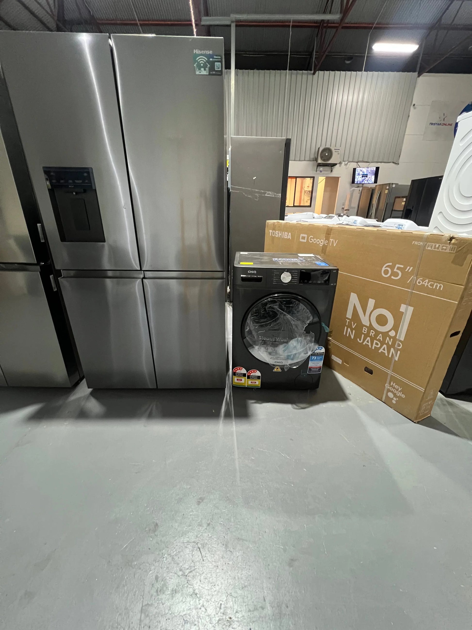 Near new Condition Hisense 640 Litres Fridge Freezer and chiq 8.5/6 Washer/Dryer and Toshiba 65” tv | ADELAIDE