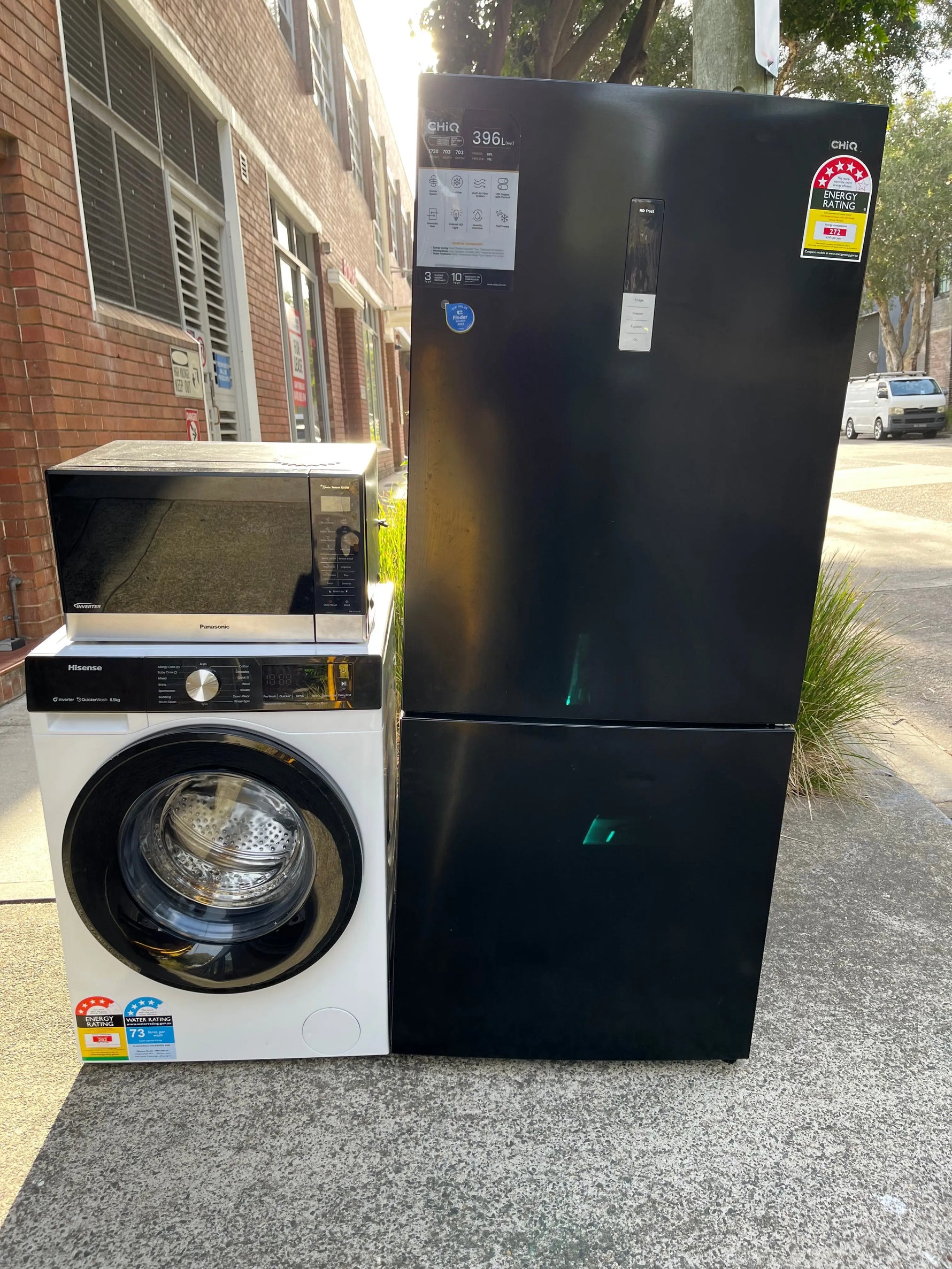 Refurbished 3-Piece Home Appliance Combo Deal | CHiQ 396L Fridge CBM393NB3 + Hisense 8.5kg Washer HWF3S8514 + Panasonic 27L Microwave | ALEXANDRIA