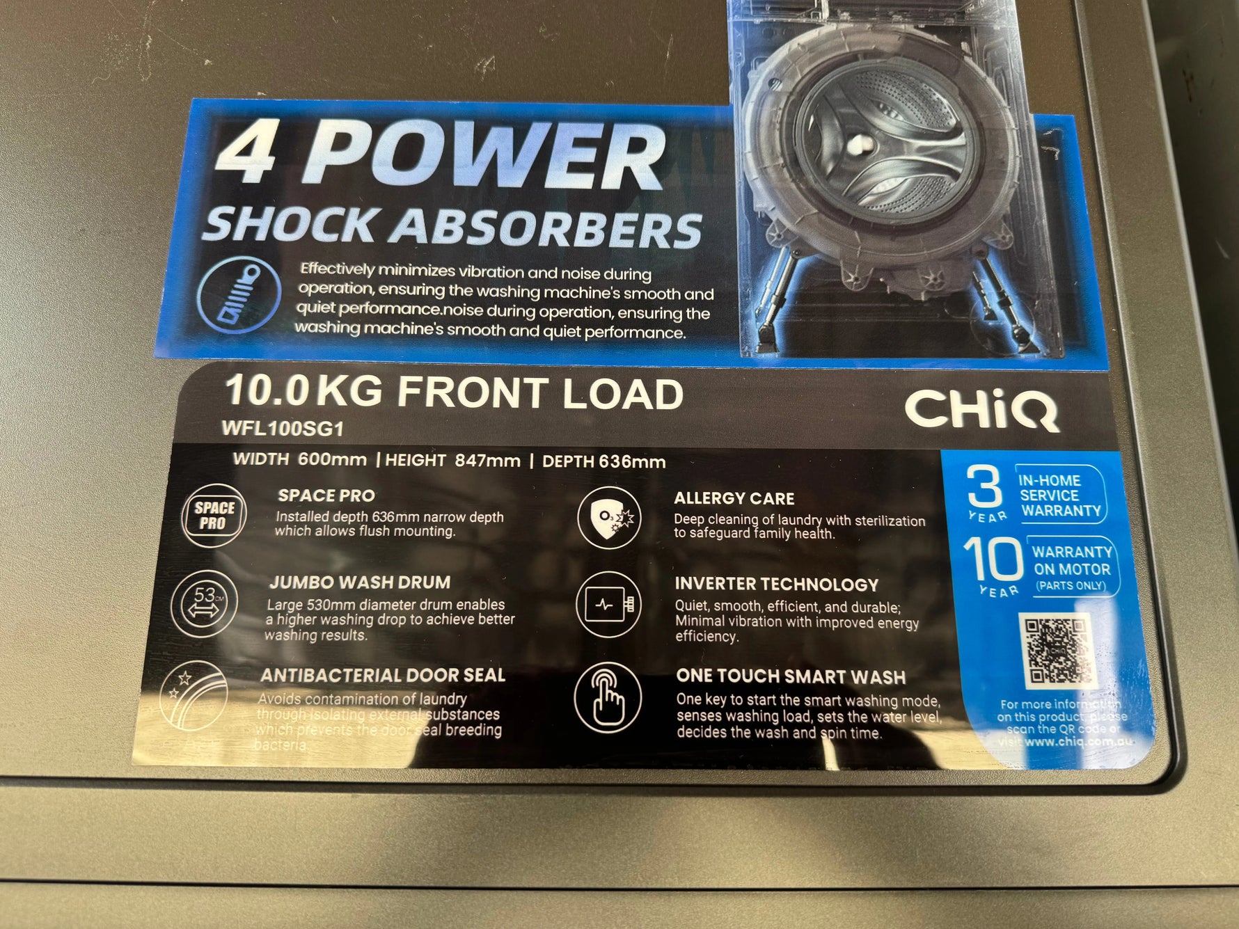 Refurbished CHIQ 10 KG front loader Washer | SYDNEY