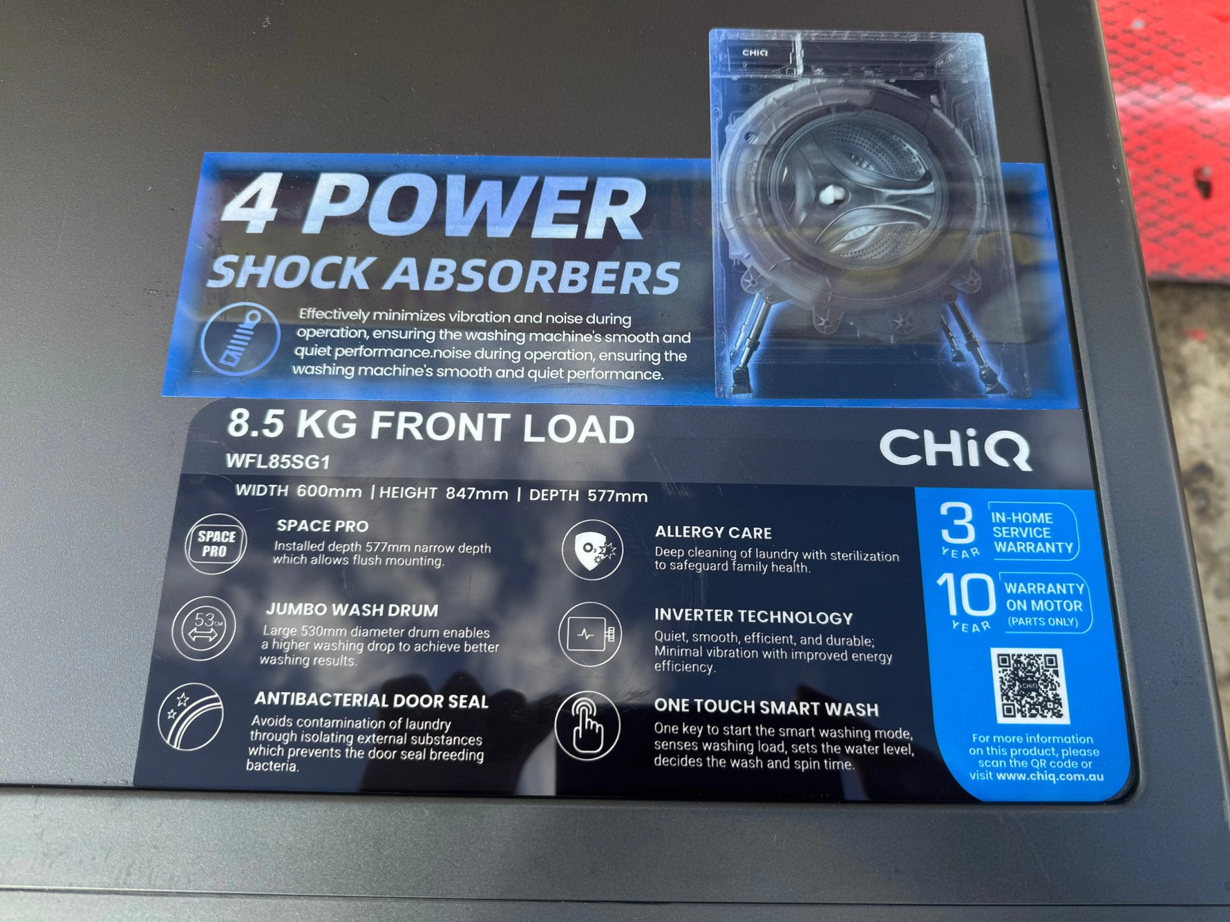 Refurbished CHIQ 8.5 KG front loader Washer | SYDNEY