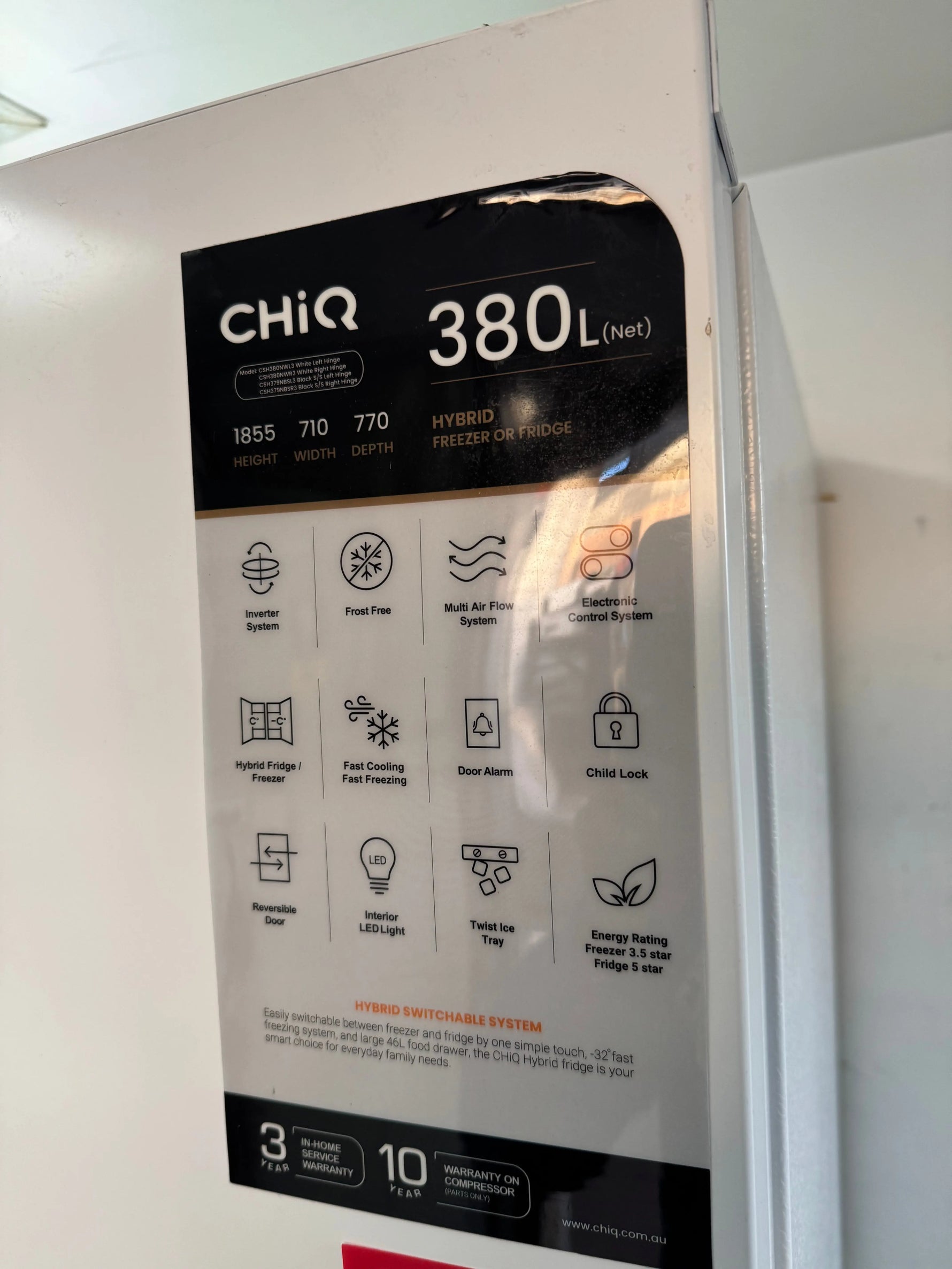 Refurbished CHiQ 380L Hybrid Upright Freezer or Fridge Frost Free Black Steel | ALEXANDRIA