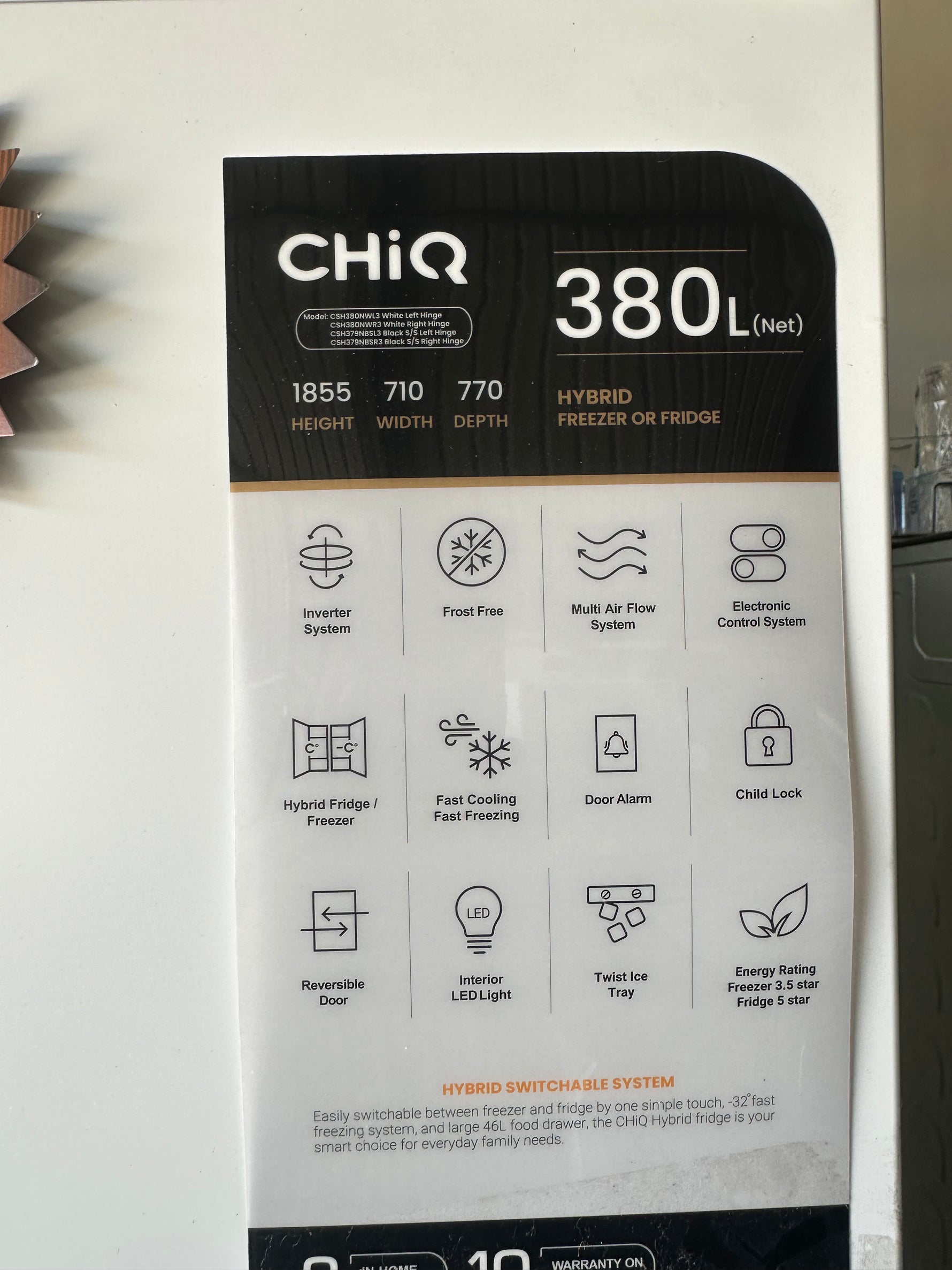 Refurbished CHiQ 380 L Hybrid Vertical Fridge Freezer ❄️🧊 | BRISBANE