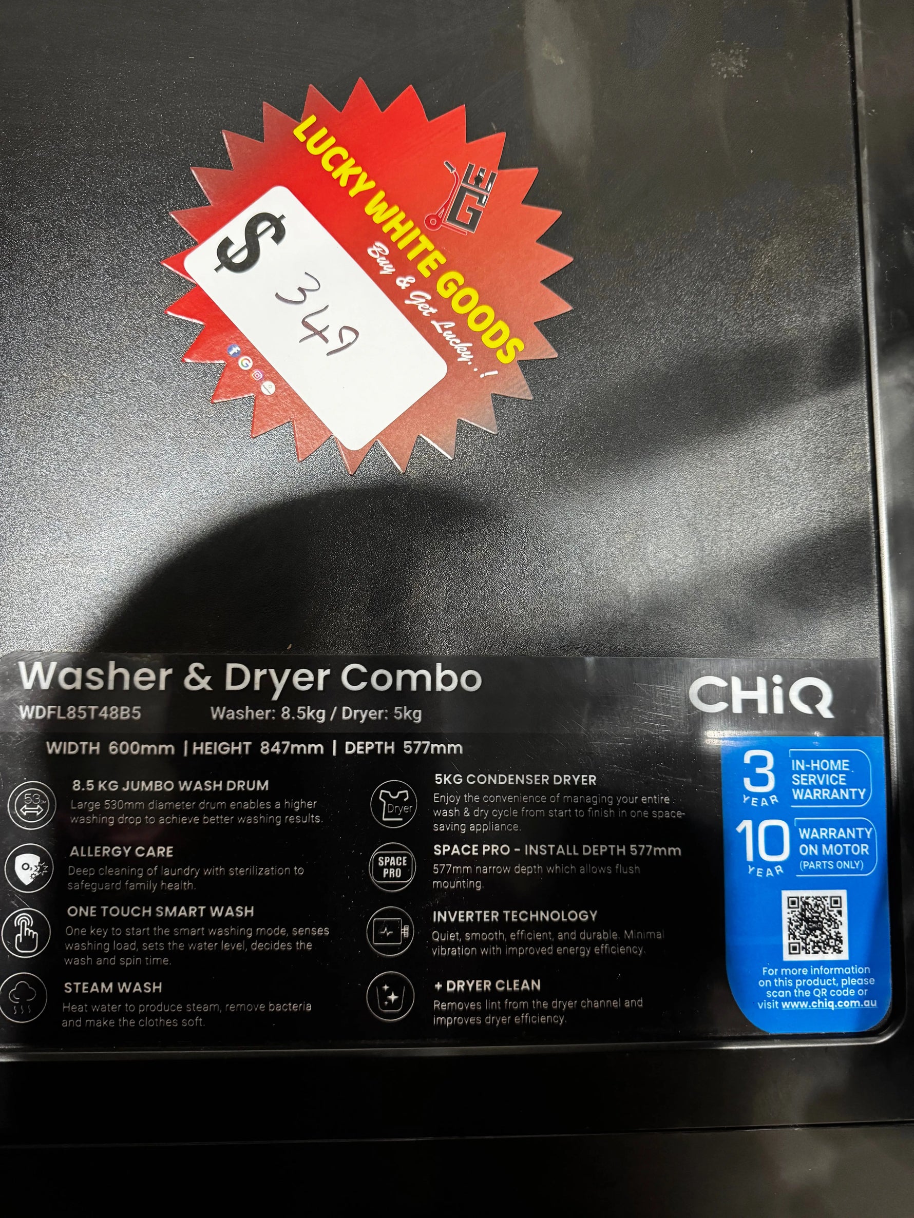 Refurbished CHiQ 8.5kg Front Load Washer – 1400RPM Inverter Motor | WDFL85T48BS | PERTH