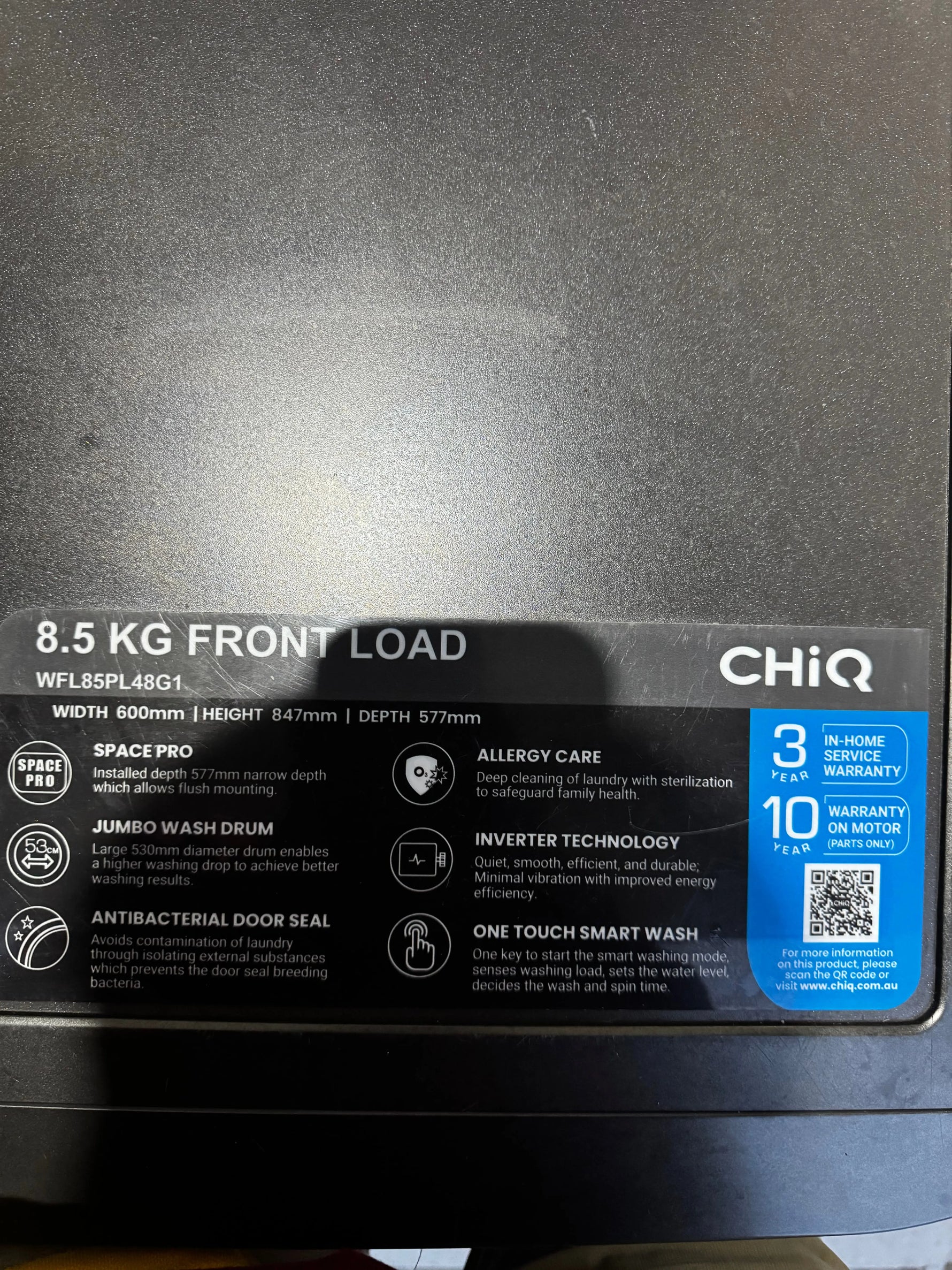 Refurbished CHiQ 8.5kg Front Load Washing Machine – 1400RPM Inverter Motor | WFL85PL48GI | PERTH