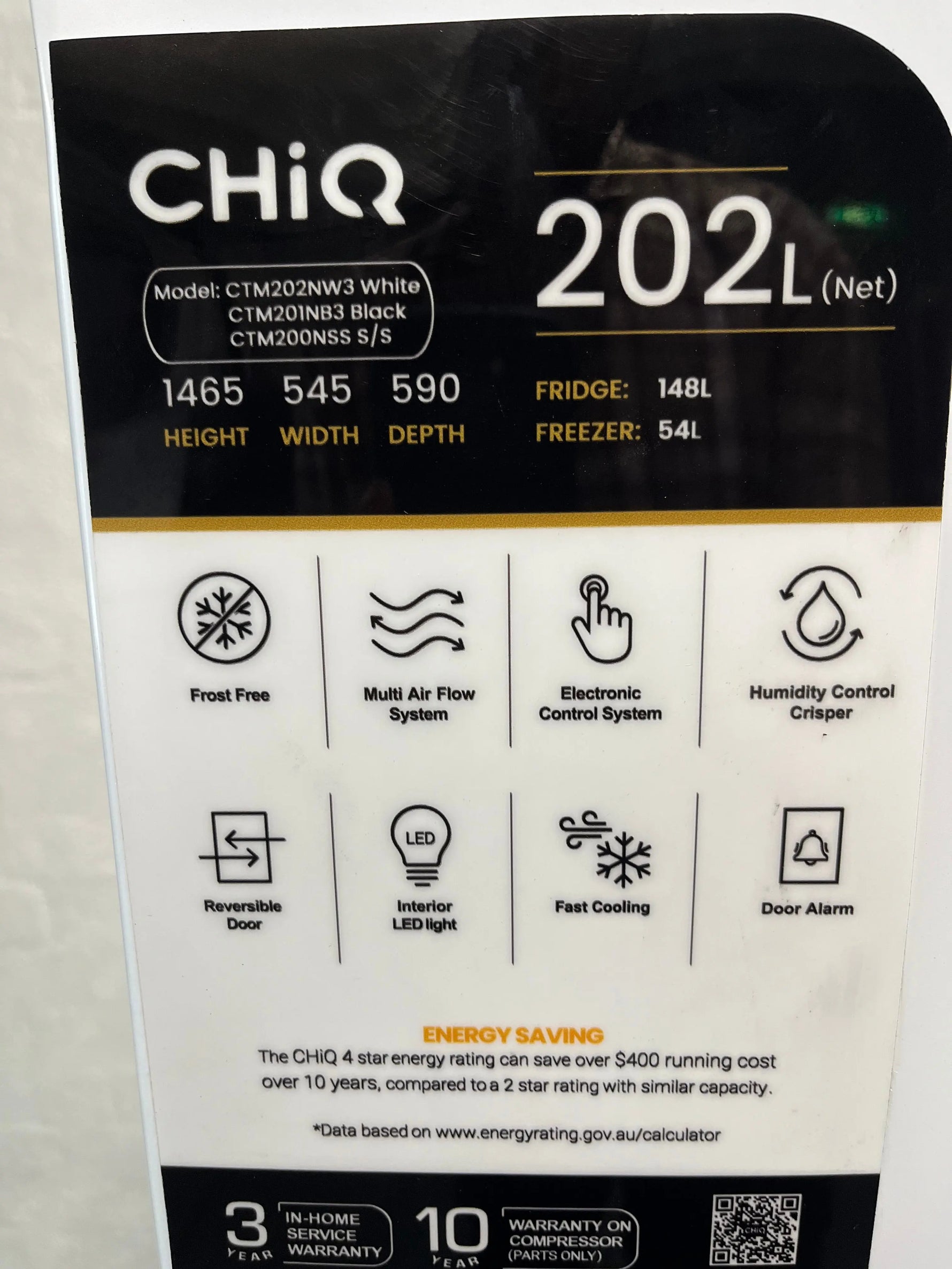 Refurbished CHiQ CTM202NW3 202L Top Mount Refrigerator – Frost Free Fridge with Multi Airflow Cooling | ALEXANDRIA