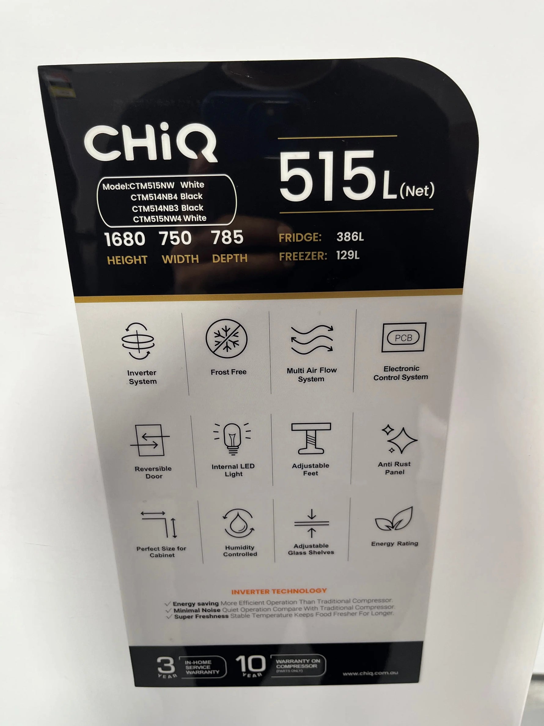 Refurbished CHiQ CTM515NW 515L Top Mount Fridge – Frost Free, Multi Air Flow, White | ALEXANDRIA