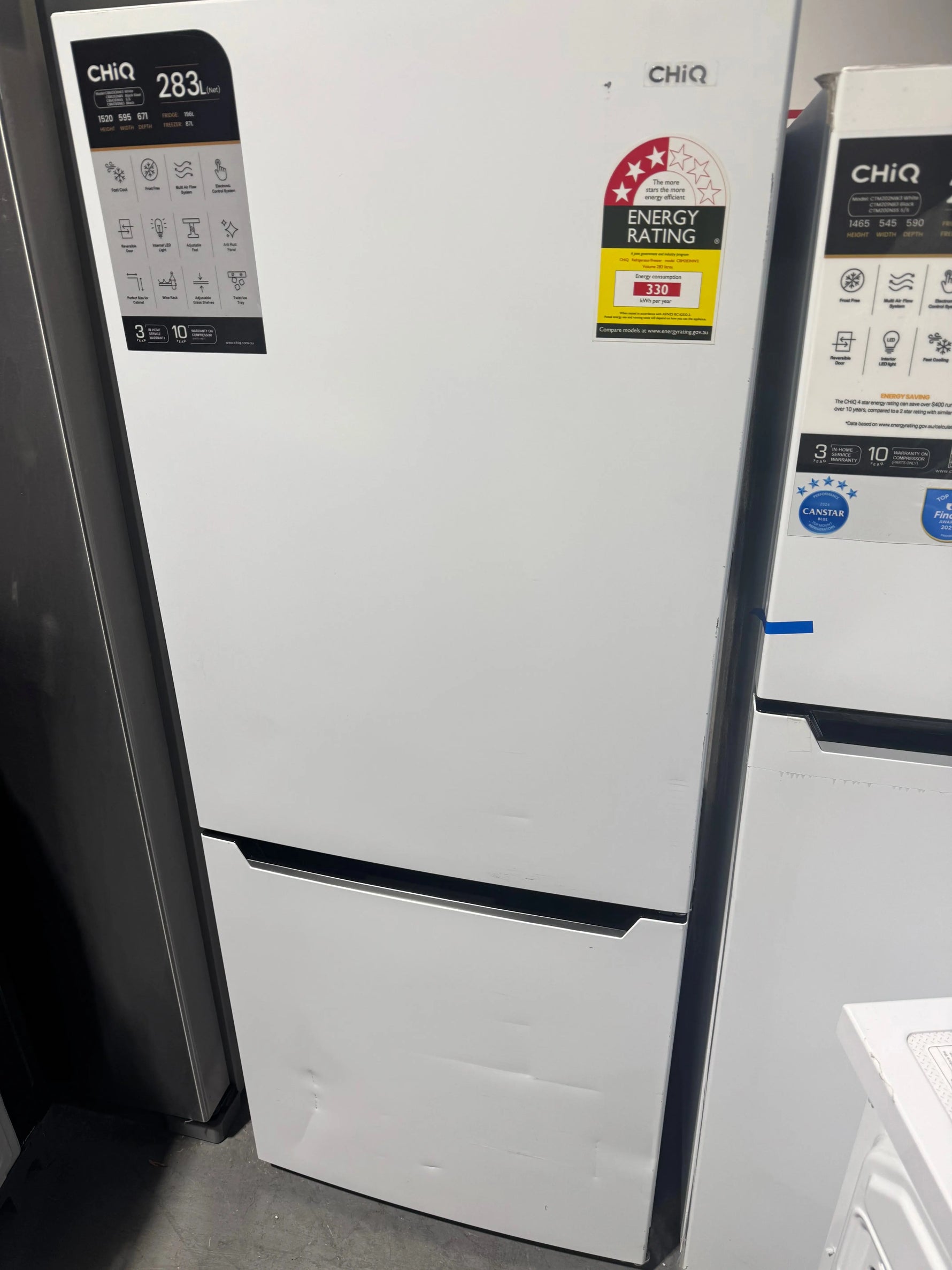 Refurbished Chiq 283 litres fridge freezer and Chiq 8kg washing machine with 3 months of warranty