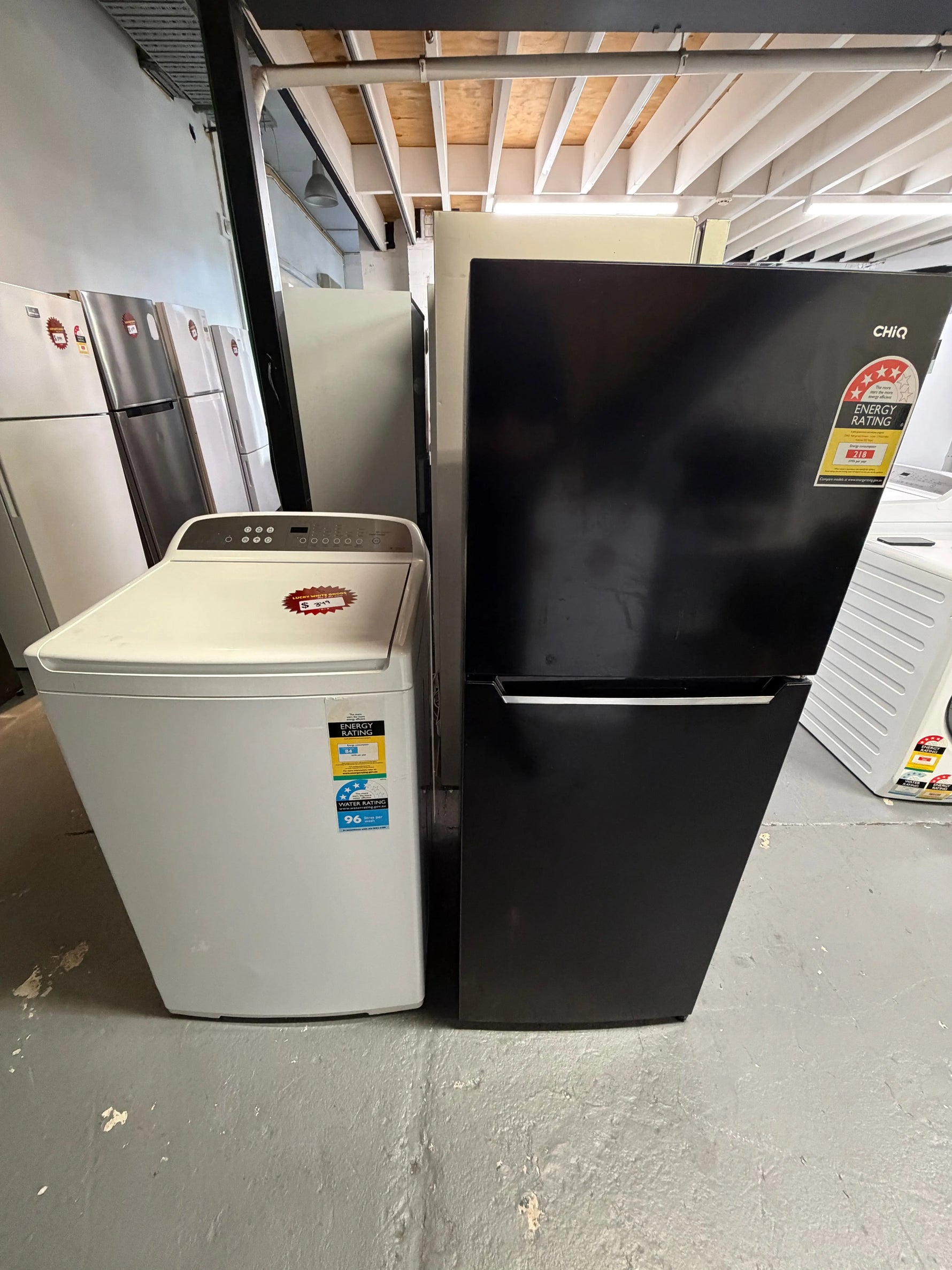 Refurbished Combo Chiq 202 ltr fridge freezer and Fisher & Paykel 8 kg top loader washer | ALEXANDRIA
