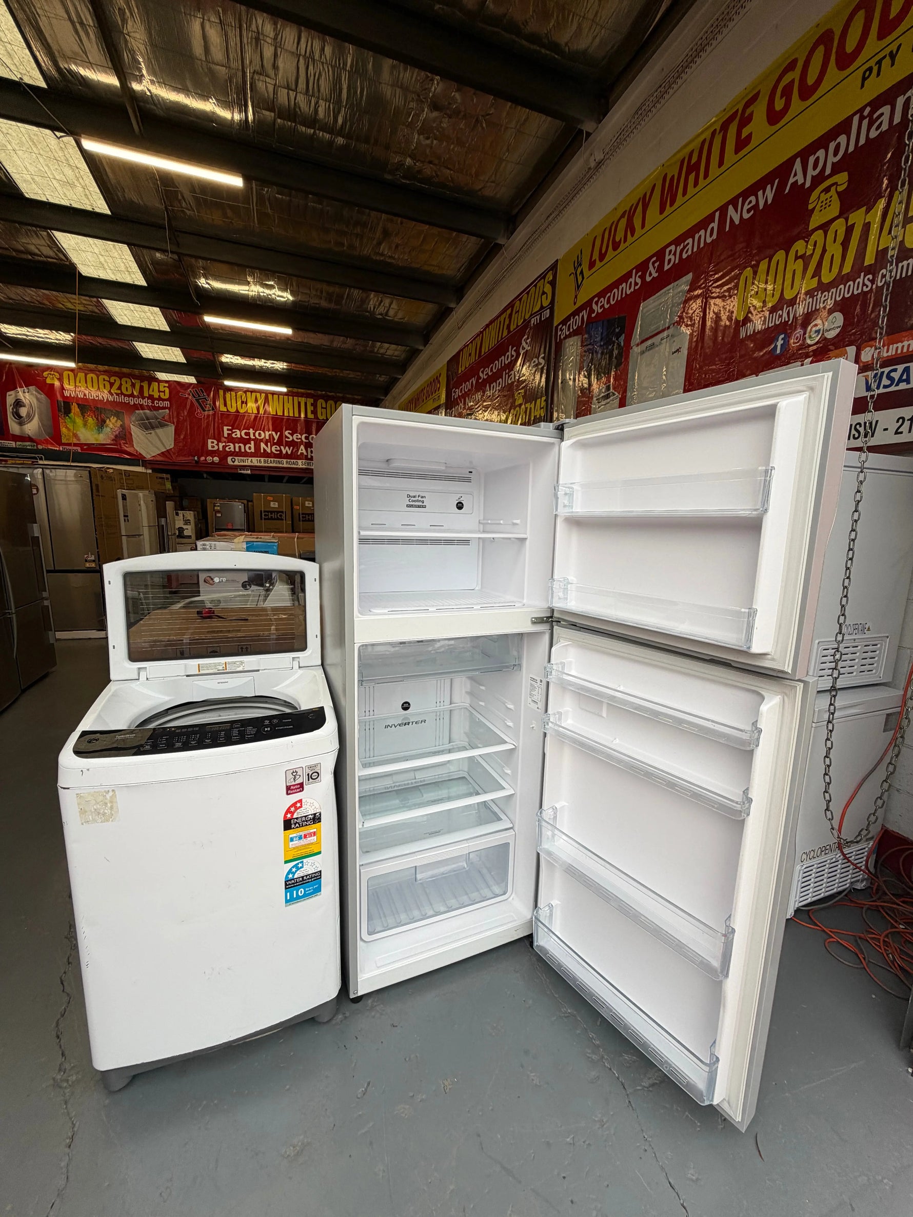 Refurbished Combo Hitachi 415 ltr Top mount fridge freezer & Lg 7 kg Top loader washer